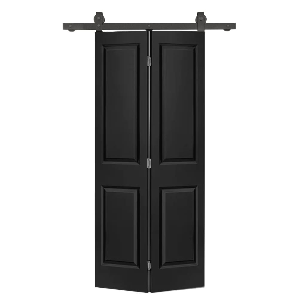 CALHOME 1100-2T+2P-36D 36-in x 80-in Black MDF Hollow core Single Barn Door (Hardware Included)
