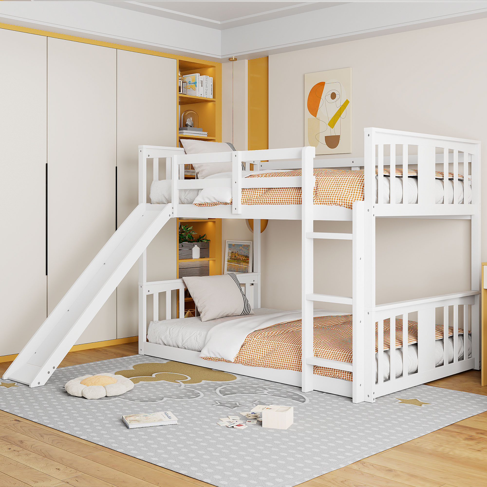 Clihome White Twin over twin Bunk Bed