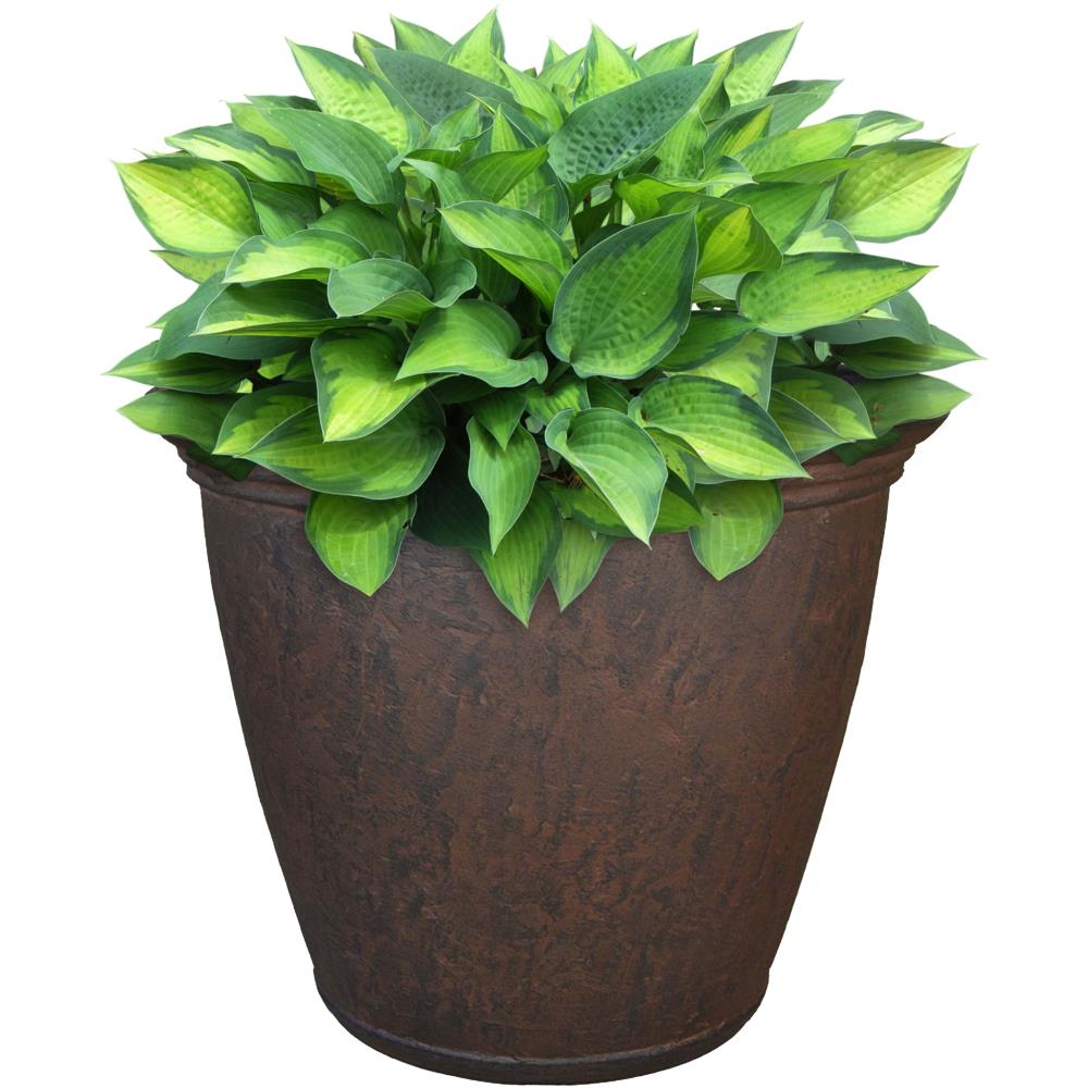 Sunnydaze Decor DG-820 Round 9.25-in W x 12.75-in H x 9.25-in D Brown Resin Indoor/Outdoor Planter