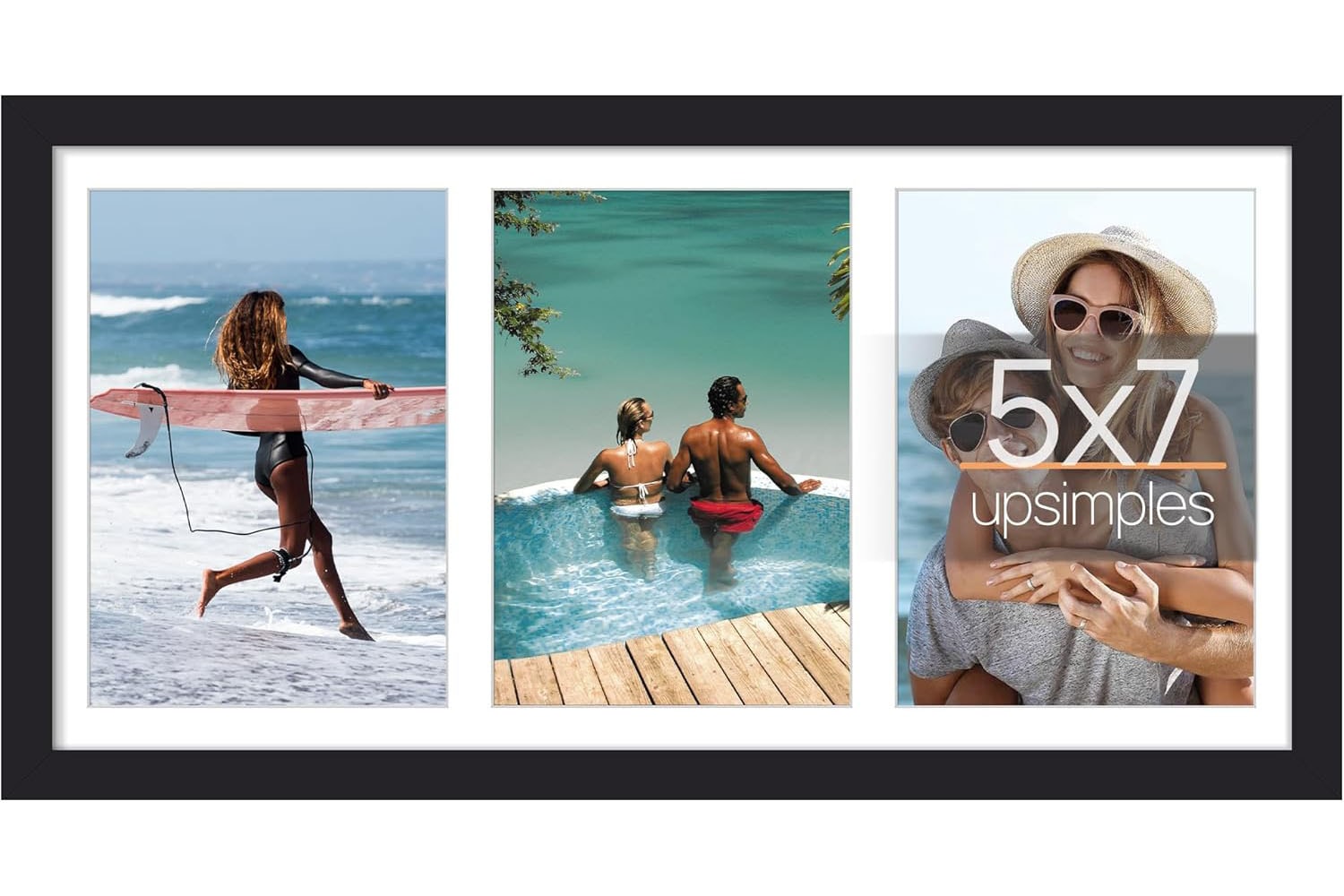 Upsimples FRAME92 8x16 Picture Frame Collage Black Displays 3 5x7 Photos with Mat or 8x16 Without Mat Wall Hanging Decor 1 Pack