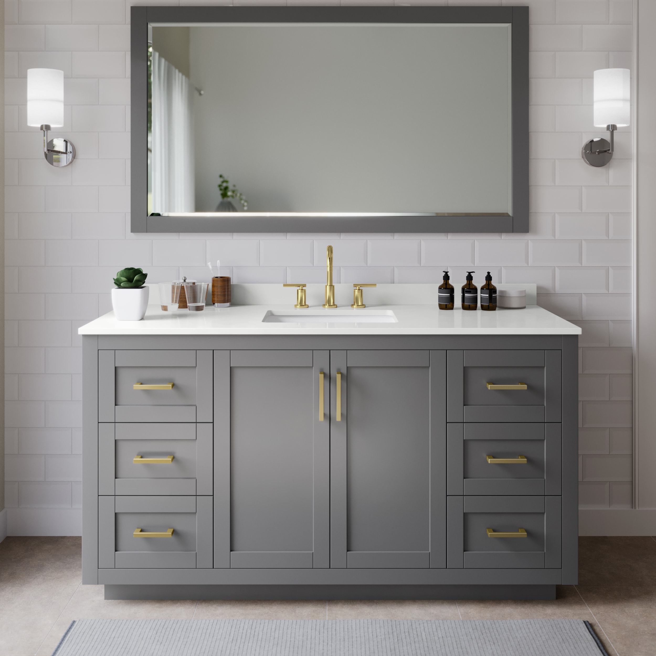 Wyndham Collection WCF292966SGGWQUS3M58 Miranda 66-in Dark Gray Undermount Single Sink Bathroom Vanity with White Quartz Top (Mirror Included)