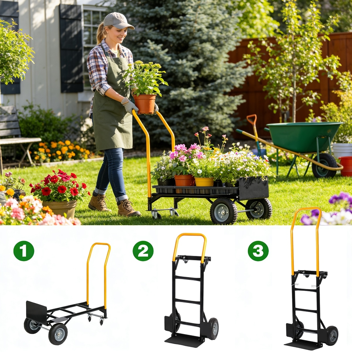 KEOKLE Dual Purpose Hand Truck Convertible Platform Truck Steel Frame ...