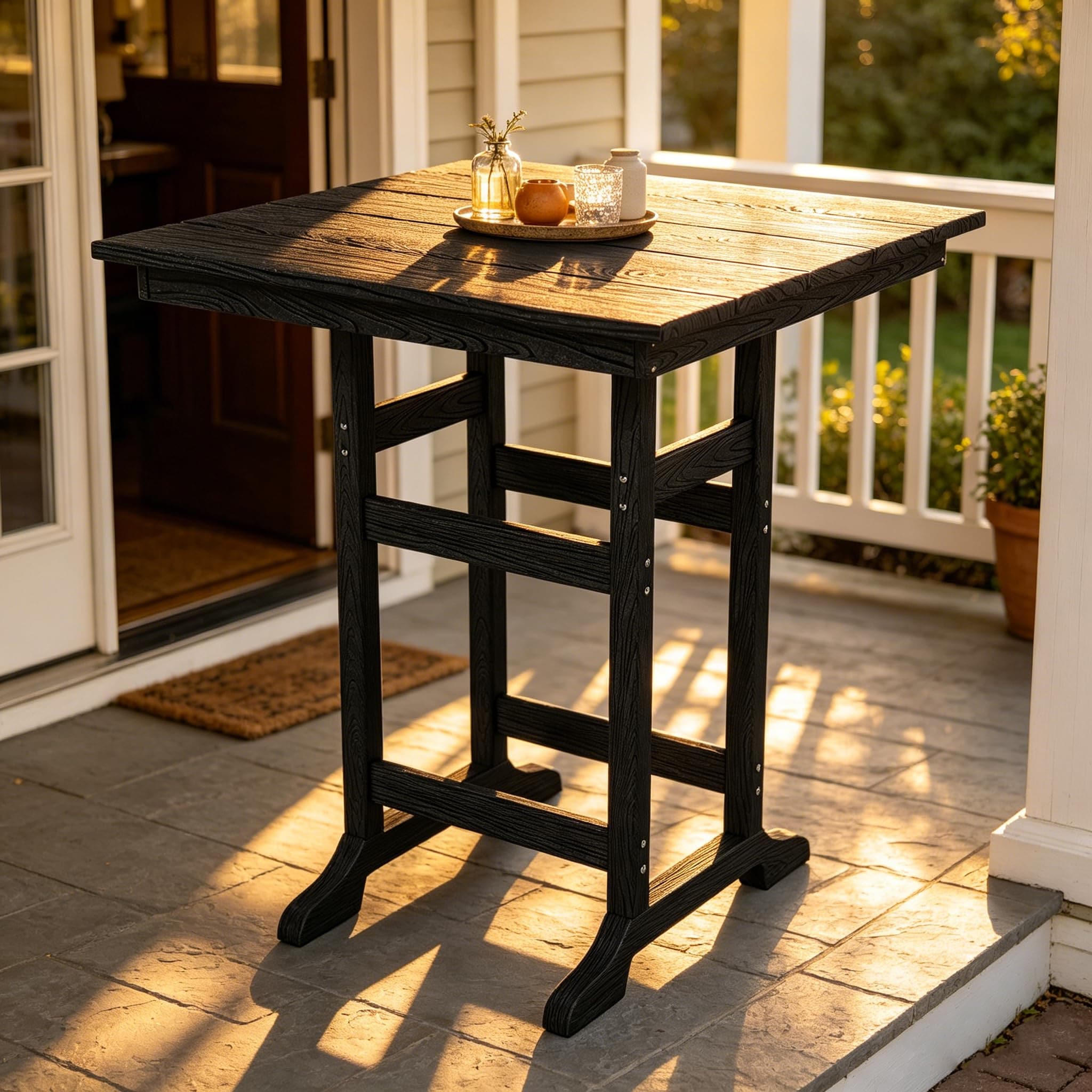 Garvee - Outdoor Bar Table for 2 to 4 Patio HDPE Garden Table with Umbrella Hole Waterproof Easy ...