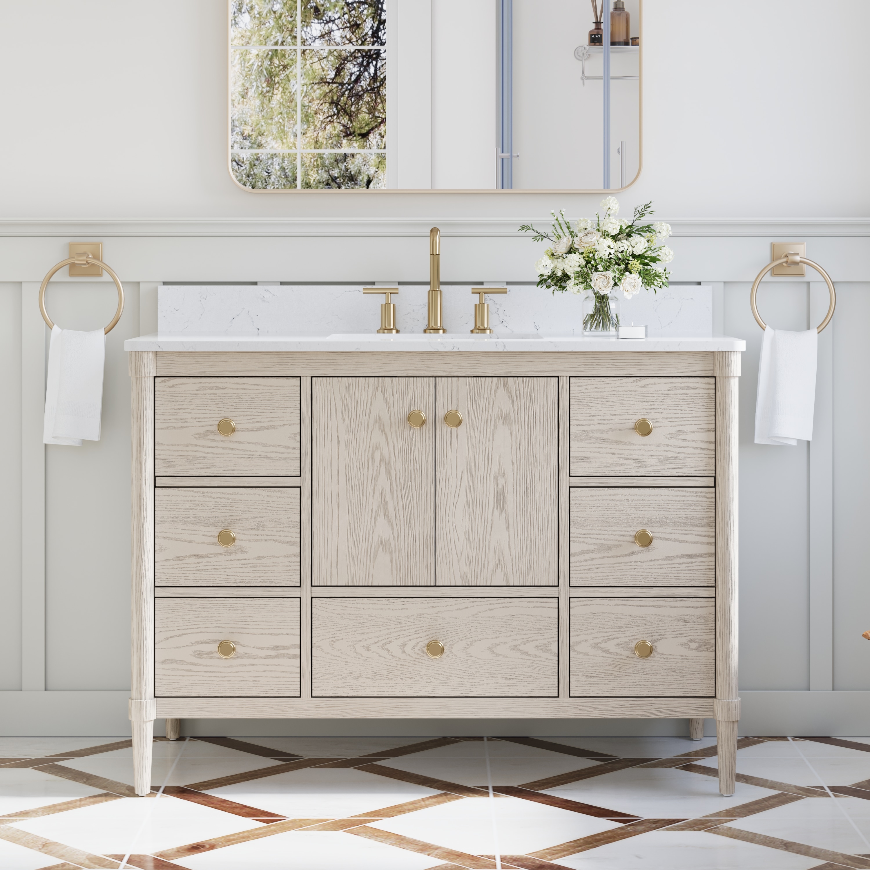 CALVON Bathroom Vanity with BLUM Soft-Close Doors and Carrara White Quartz Top (Fully Assembled)