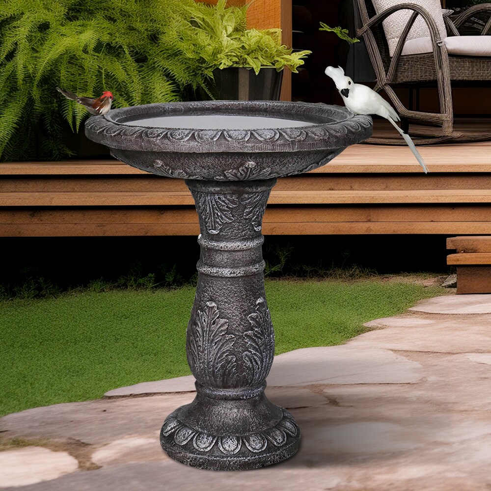 Watnature 24.4 Inch H x 20 Inch Dia Outdoor Birdbath with Floral ...