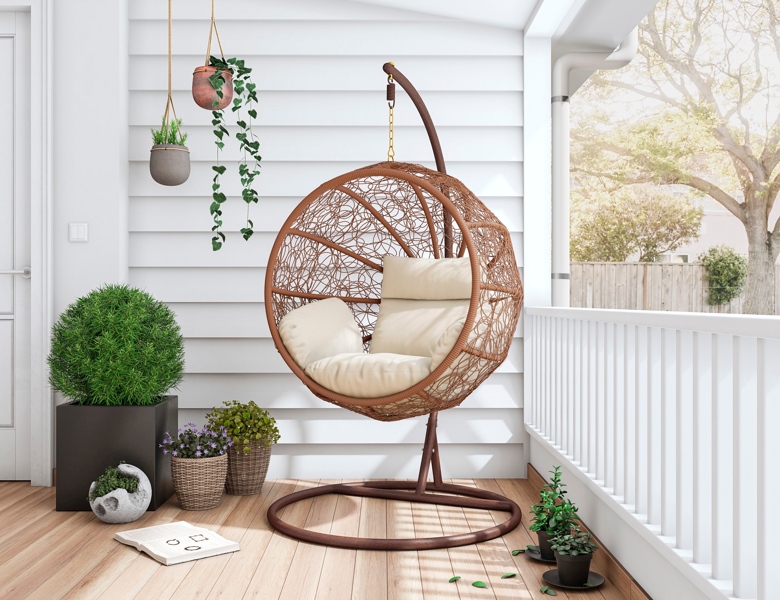 Manhattan Comfort OD-HC001-CR Zolo 1 -person Cream Steel Outdoor Swing