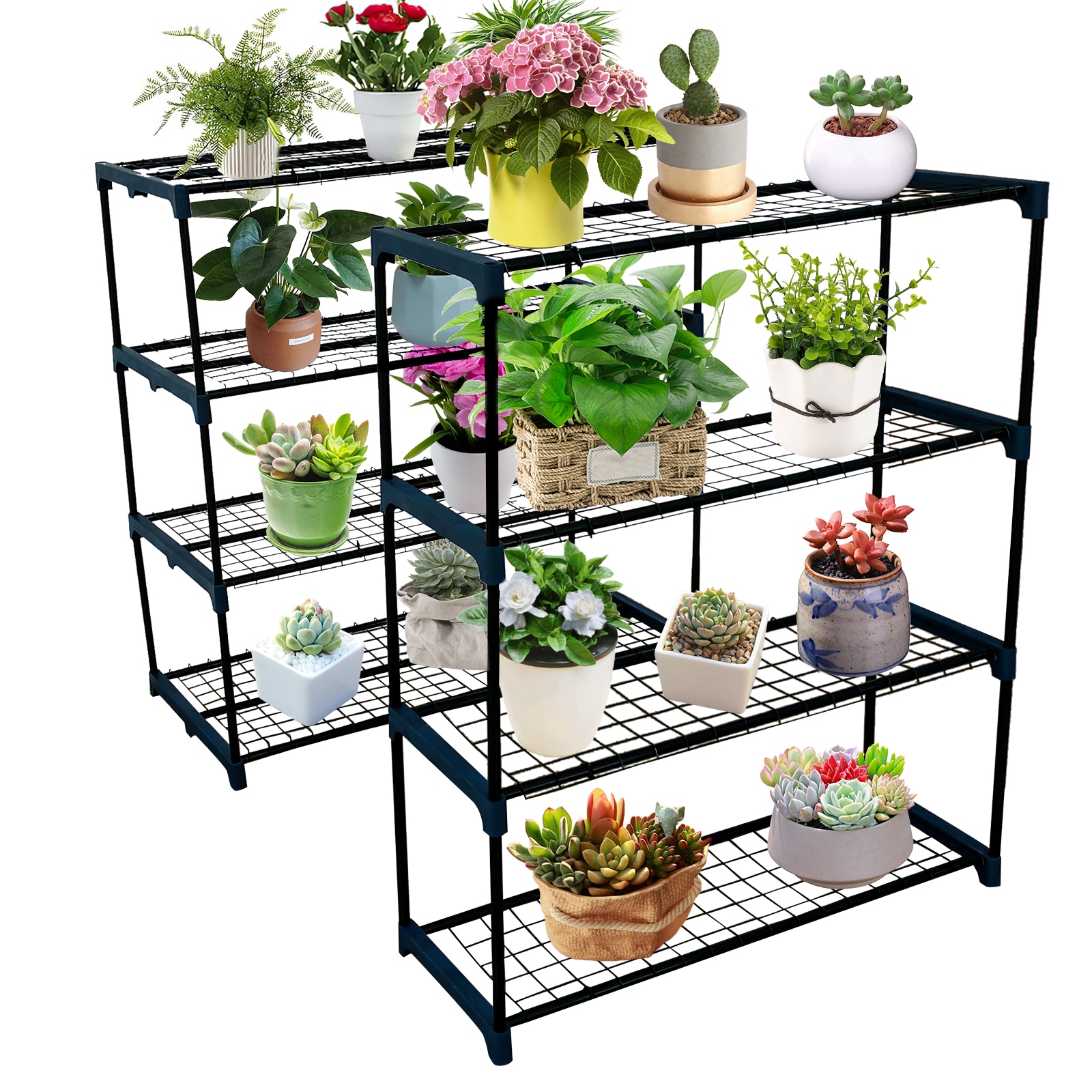 Garvee - 2 Pack Plant Greenhouse Shelves 4 Tier Portable Rustproof Metal Shelf Plant Stand Rack O...