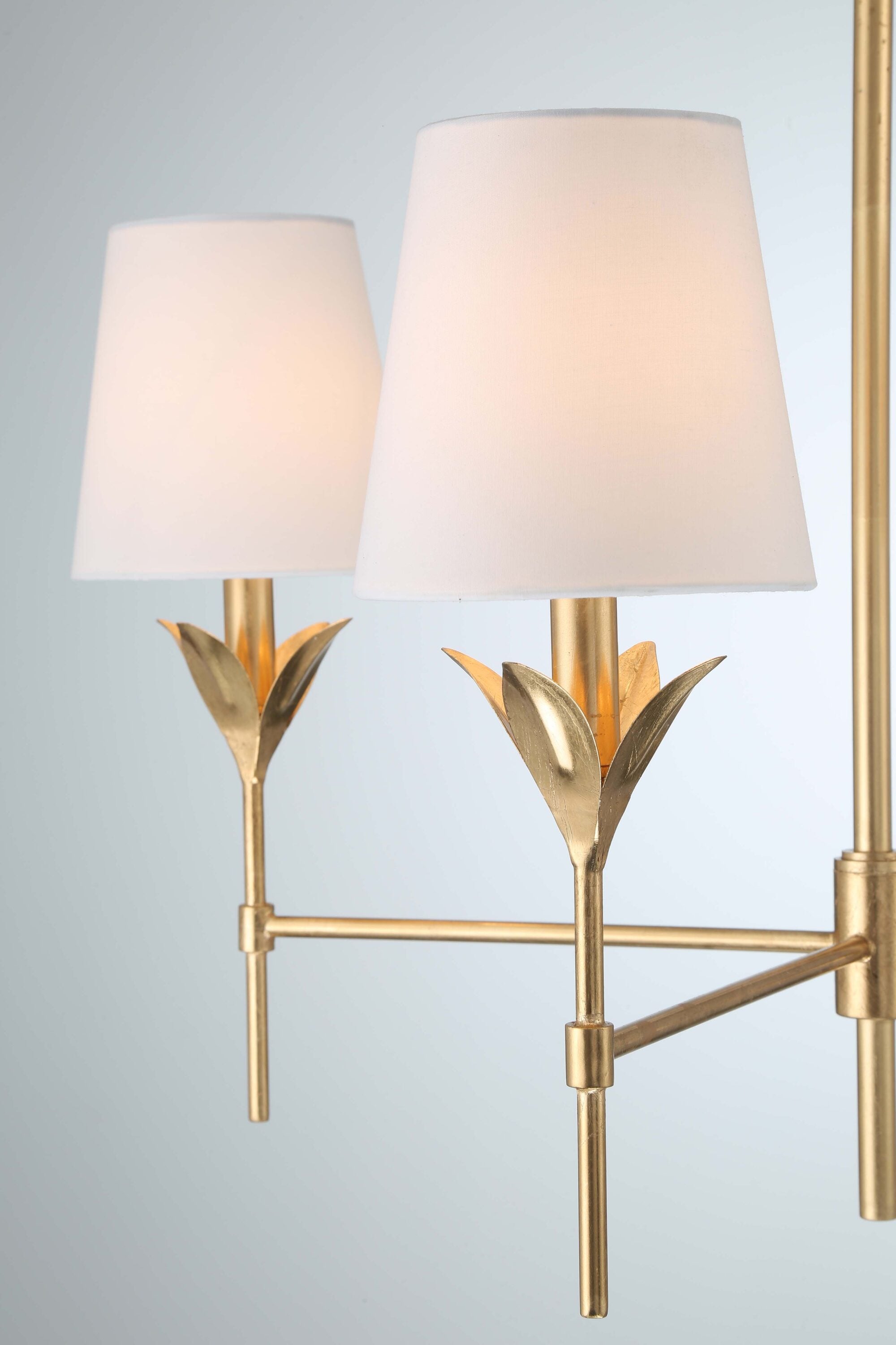Antique Gold Crystal 4-Light Chandelier with White Silk Shades