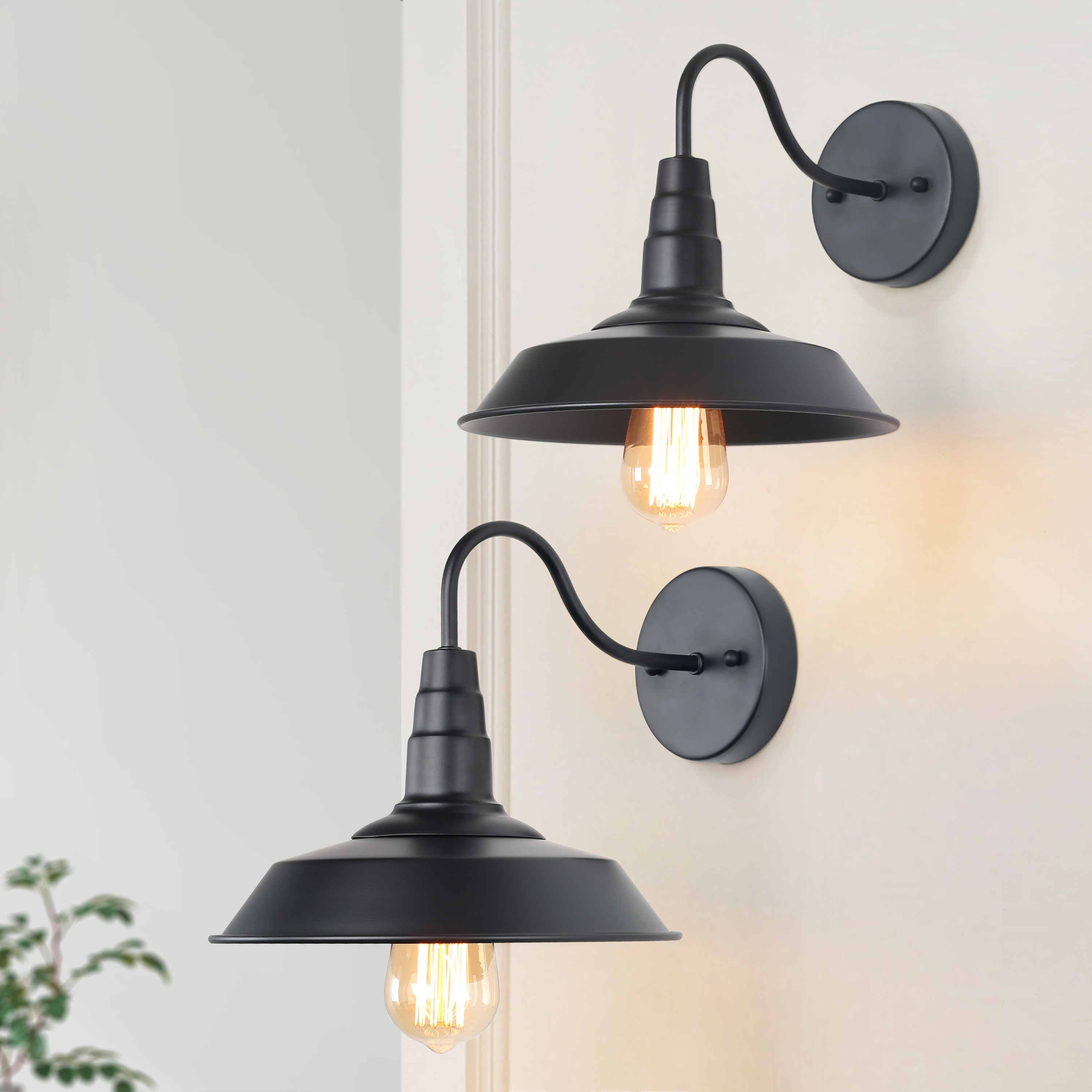 LNC A0224109 Elvis 10.2-in W 1 -Light Matte Black Farmhouse Wall Sconce