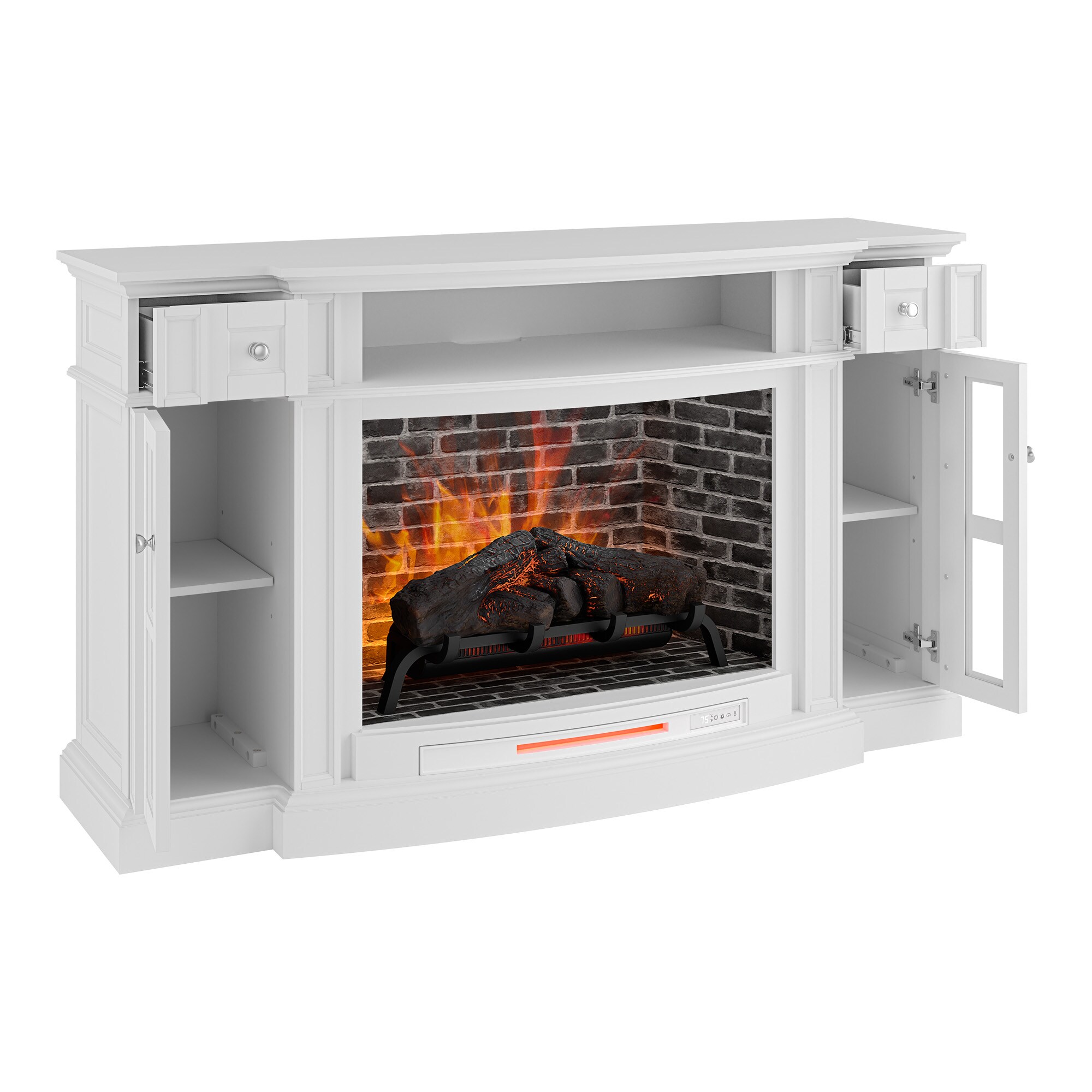 Allen Roth 68 In W White Infrared Quartz Electric Fireplace At Lowes Com   49965519 