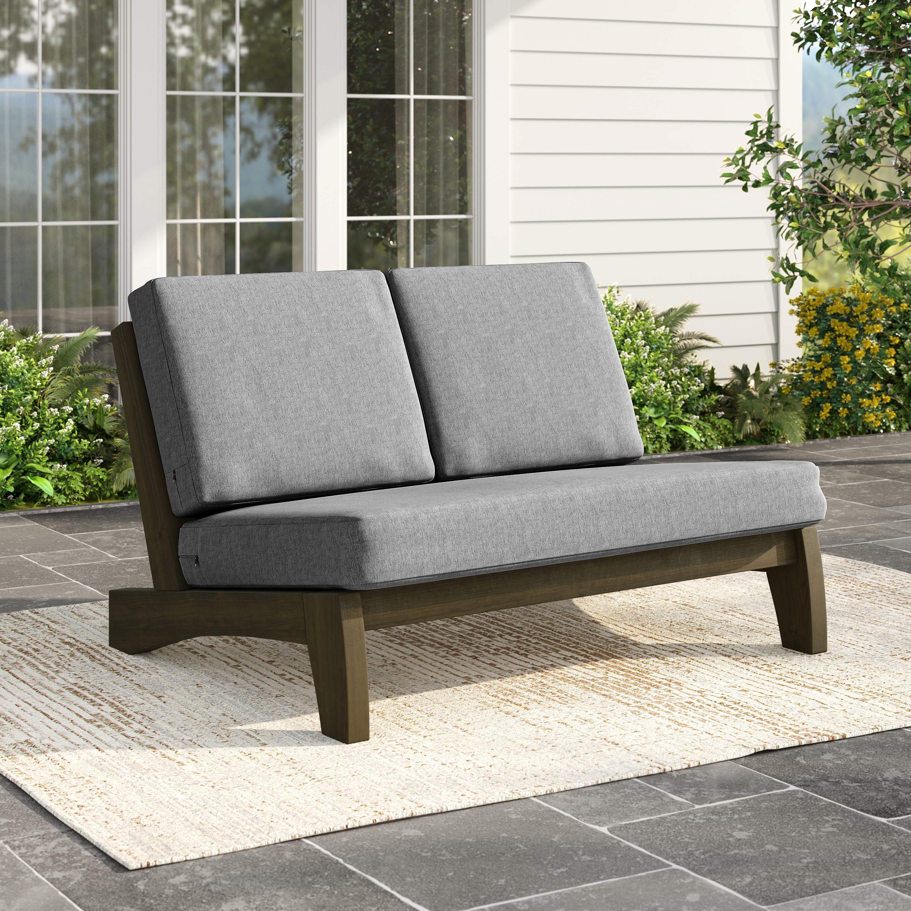 Dreamsidea - Outdoor Loveseat 41.2In W Adirondack Solid Teak Patio Bench with Water-Resistant Cot...