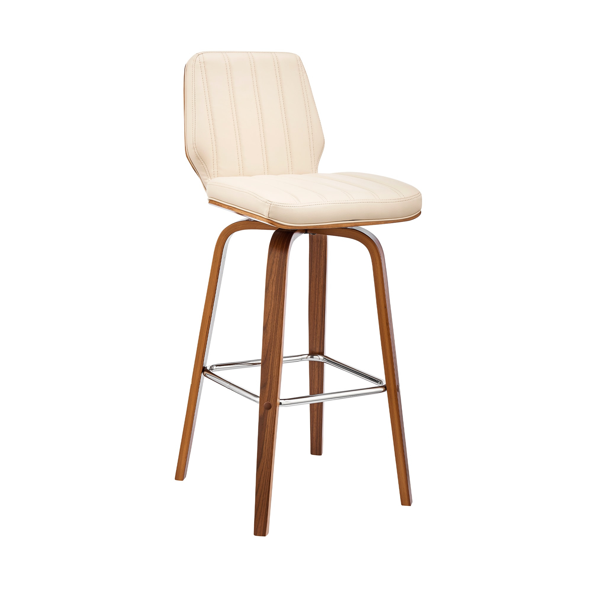 Armen Living LCRNBAWACR26 Walnut 26.0-Inches H Counter height Square seat Upholstered Swivel Wood Bar Stool Back