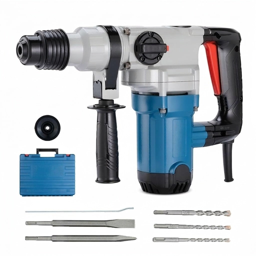 Etokfoks 1 1 8 in SDS Plus Rotary Hammer Drill Set with Safety Clutch 9 2 Amp Motor 3 Drill Bits Flat and Point Chisels #LETTZHRFH