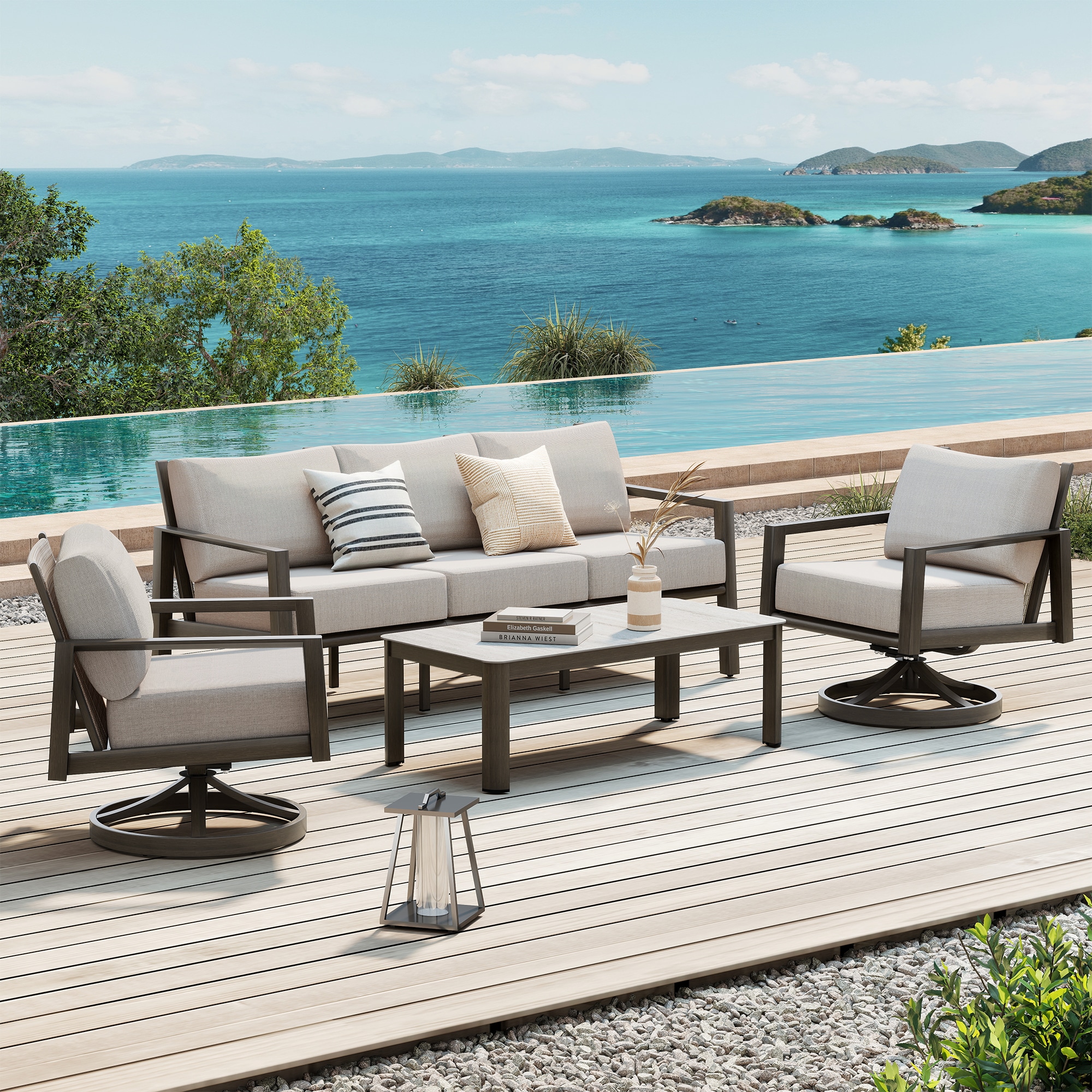 4 -Piece Woven Patio Conversation Set with Off-white Cushions Included ...