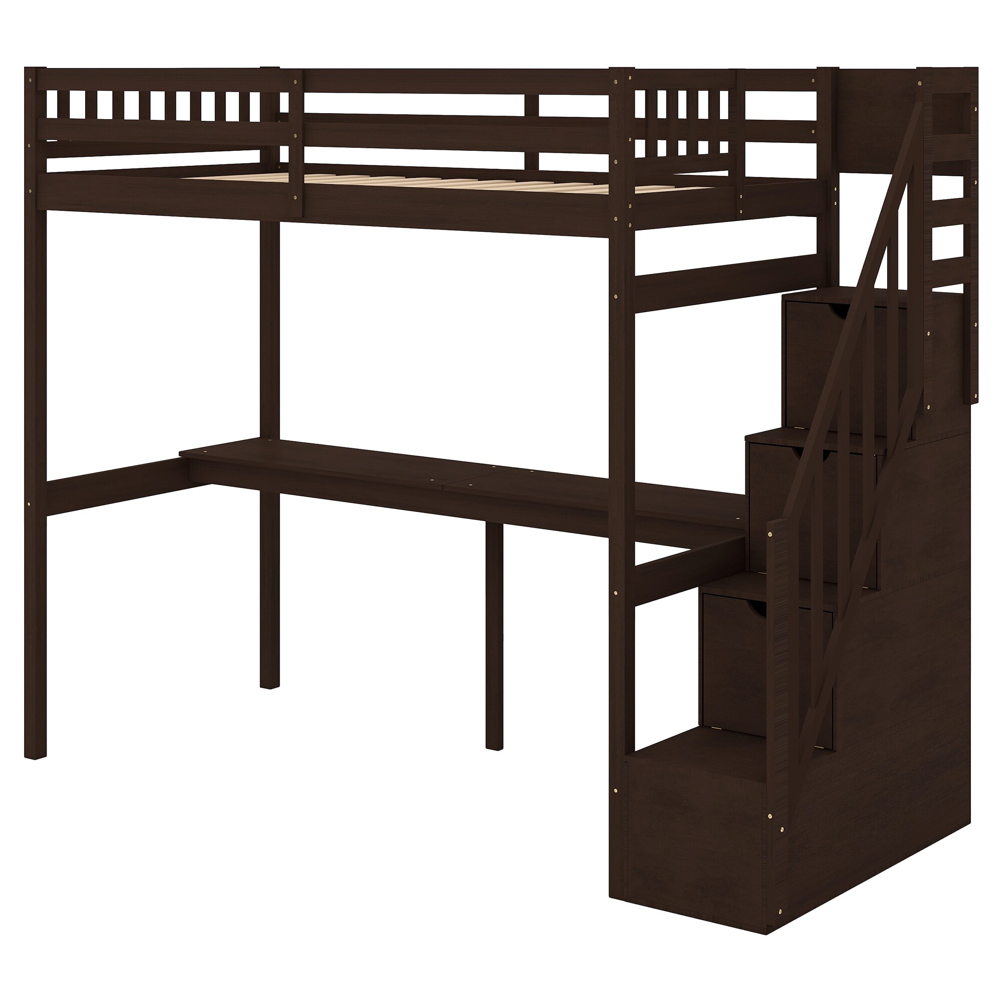 Qualler Twin Loft Bunk Bed with Desk and Storage Staircase, Dark ...