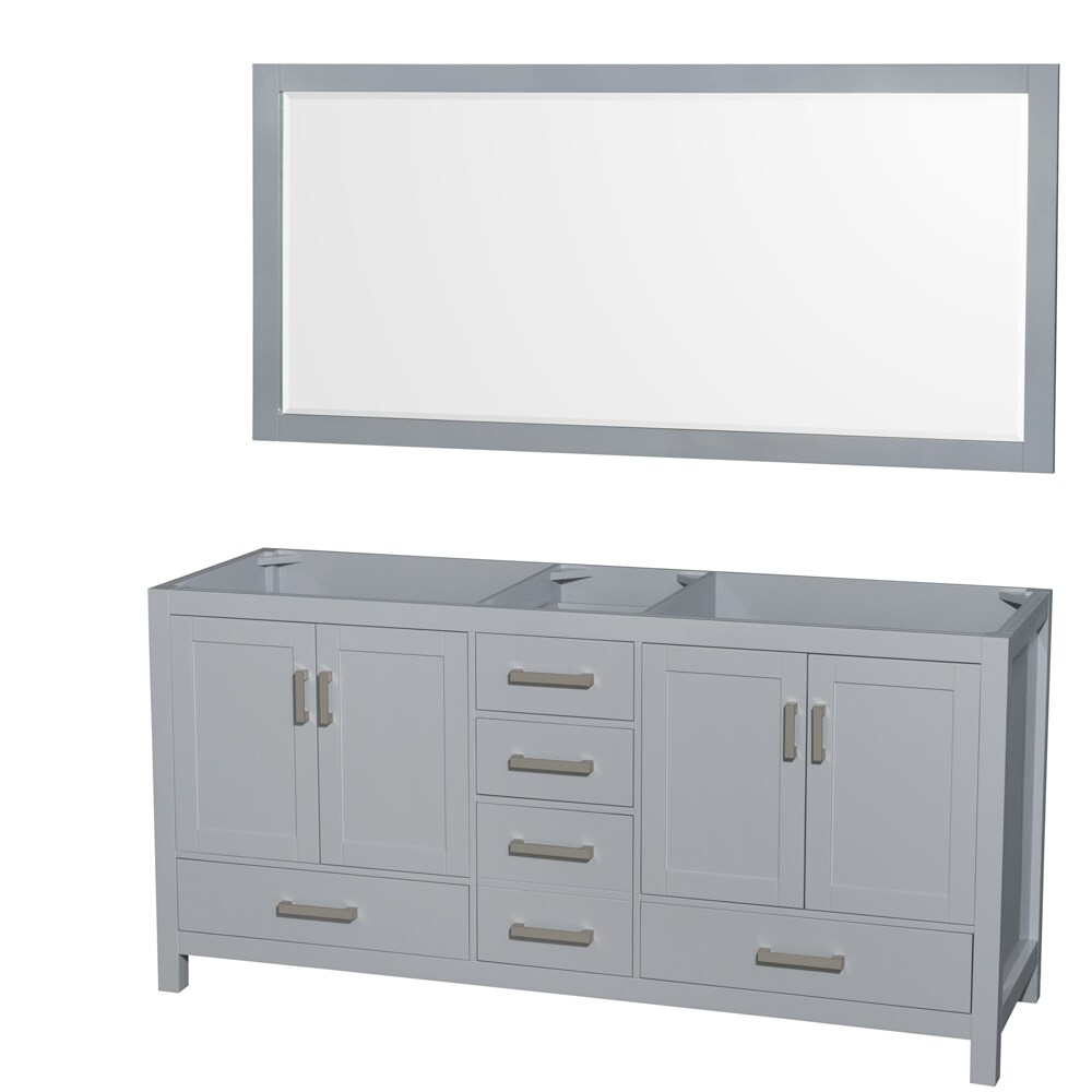 Wyndham Collection WCS141472DGYCXSXXM70 Sheffield 72-in Gray with Brushed Chrome Trim Bathroom Vanity Base Cabinet without Top (Mirror Included)