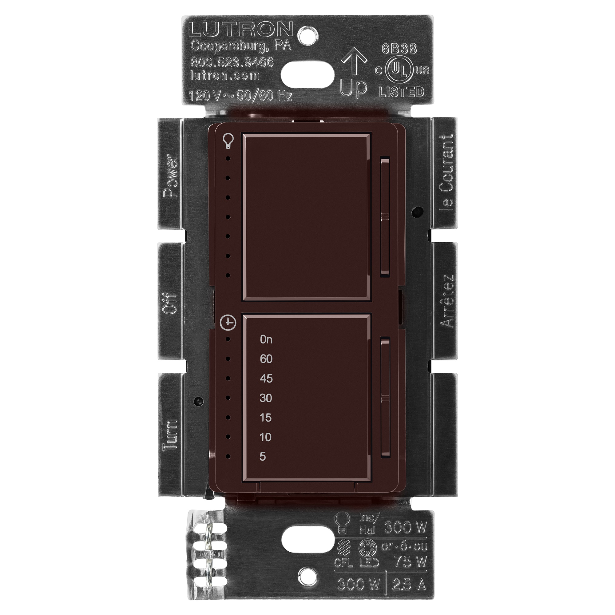 Lutron MACL-L3T251-BR Maestro LED+ Dual Dimmer and Timer Single-pole LED Touch Light dimmer/Timer Brown