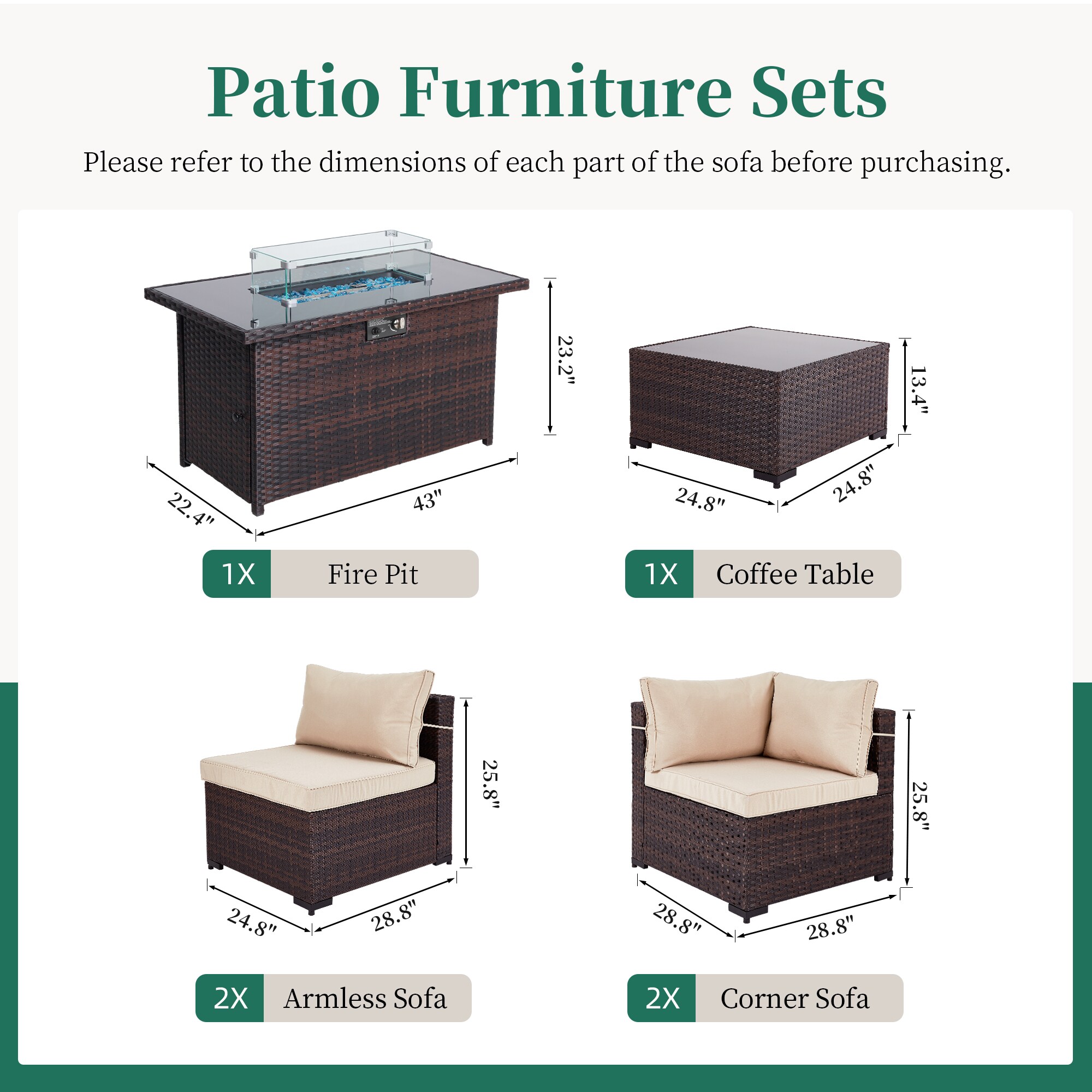 UPHA TBSF-AB43BR-BEIGE Patio-Conversation-Sets - View #3