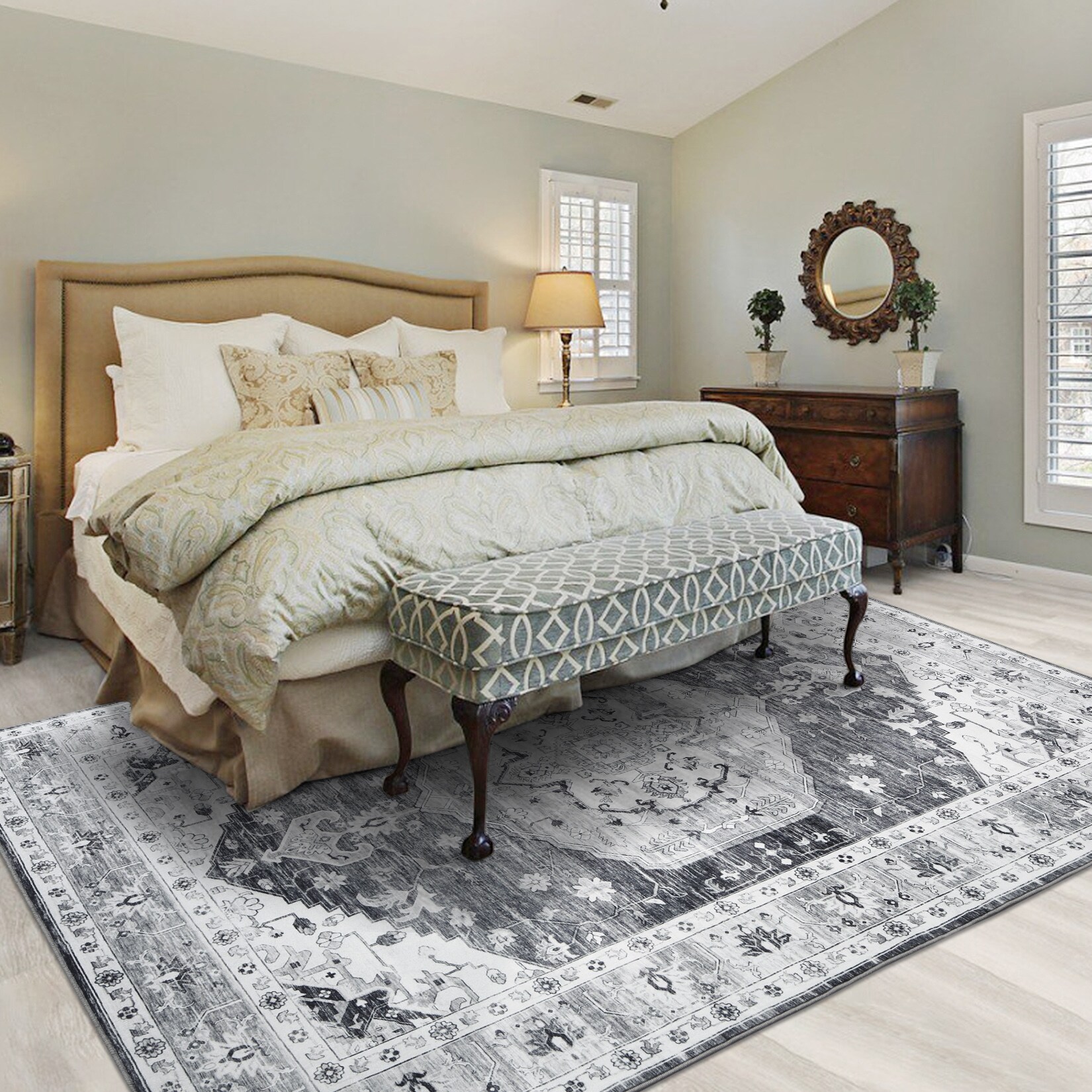 Garvee YXY-LO-PHO-0YNH60D6 8 x 10 (ft) Loomed Gray Rectangular Indoor Floral/Botanical Vintage Machine washable Pet Friendly Area rug