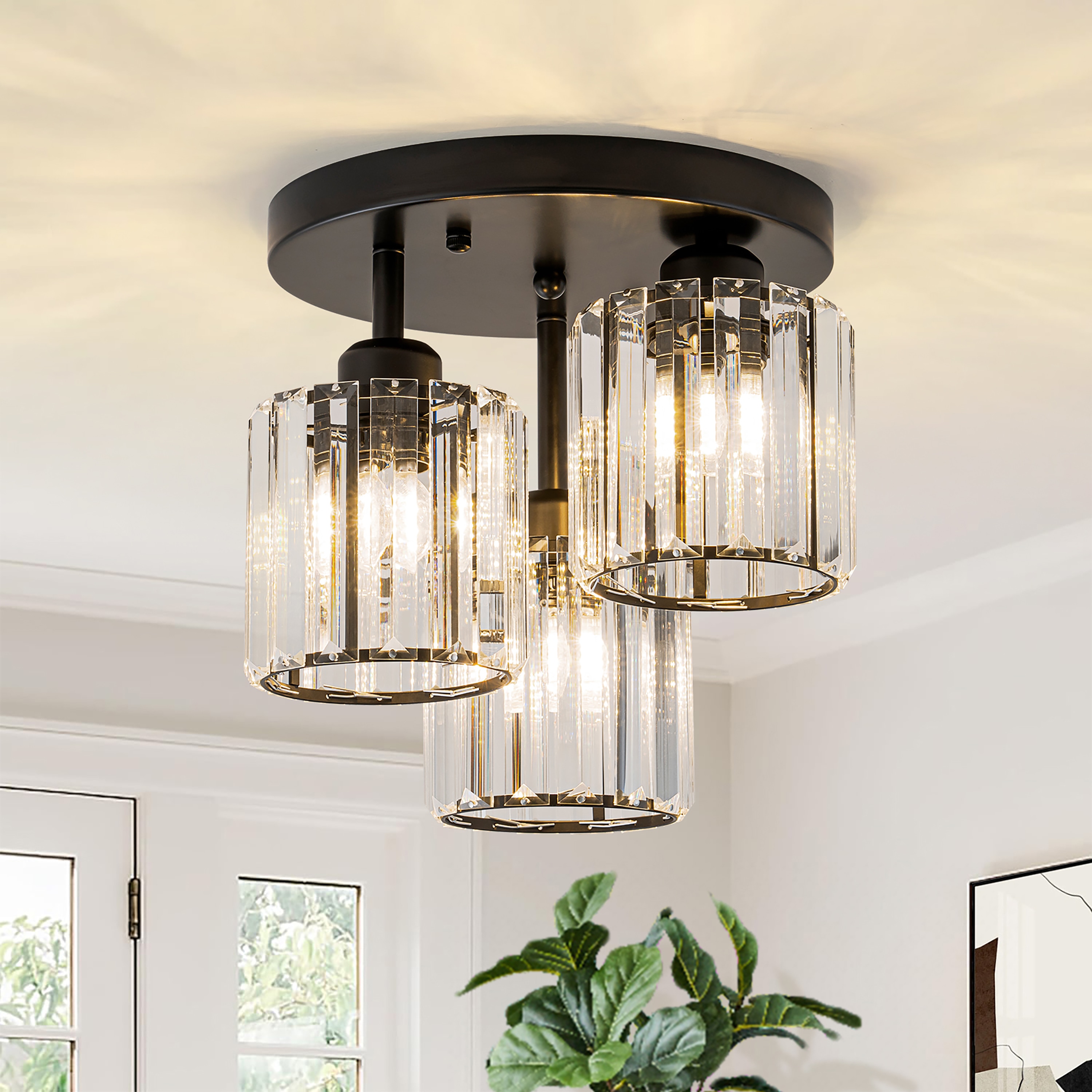 GoYeel ZC046BL03 3 -Light 11.22-in Black Semi Flush Mount Light