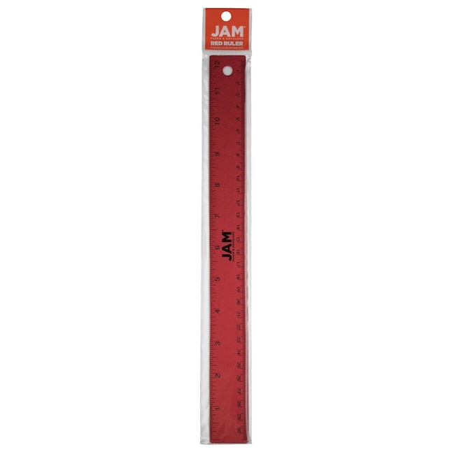 JAM Paper Stainless Steel Ruler - 12 Inches Long Metal Ruler - Red