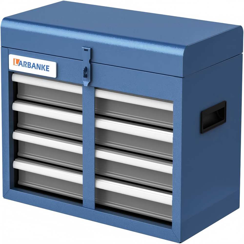 LARBANKE  Portable Four-Drawer Tool box Metal Tool Box with Storage Tray on Top Multi-Functional Tool Cabinet with Key and Locking Decice Suitable for Garages Homes and Multiple Locations Blue
