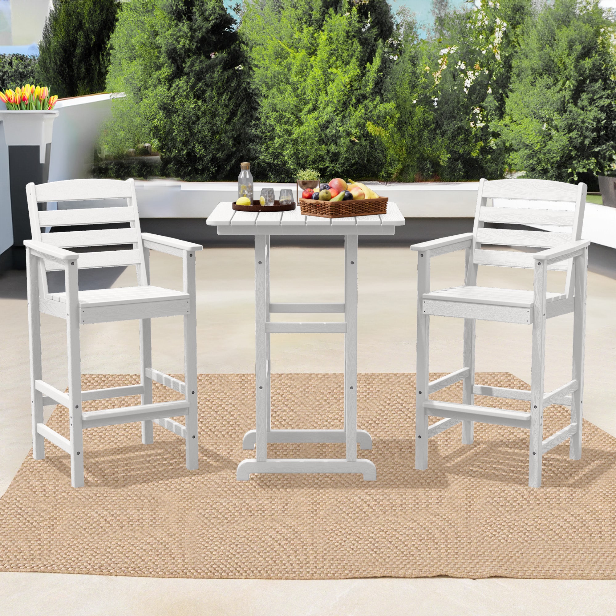 VOUA GBY03-WE HDPE Adirondack Chairs with Table Set Of 3 3 -Piece Patio Conversation Set