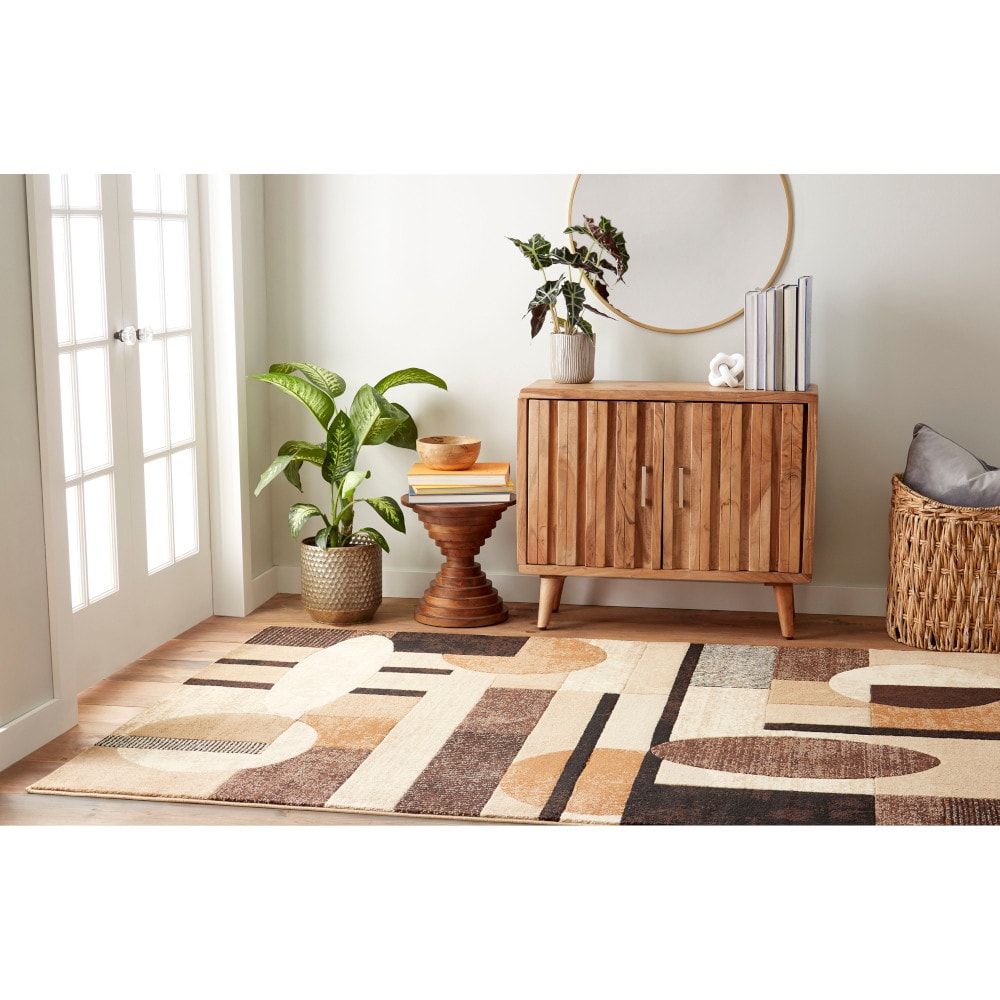 Brown and Beige Geometric Synthetic 8' x 10' Area Rug