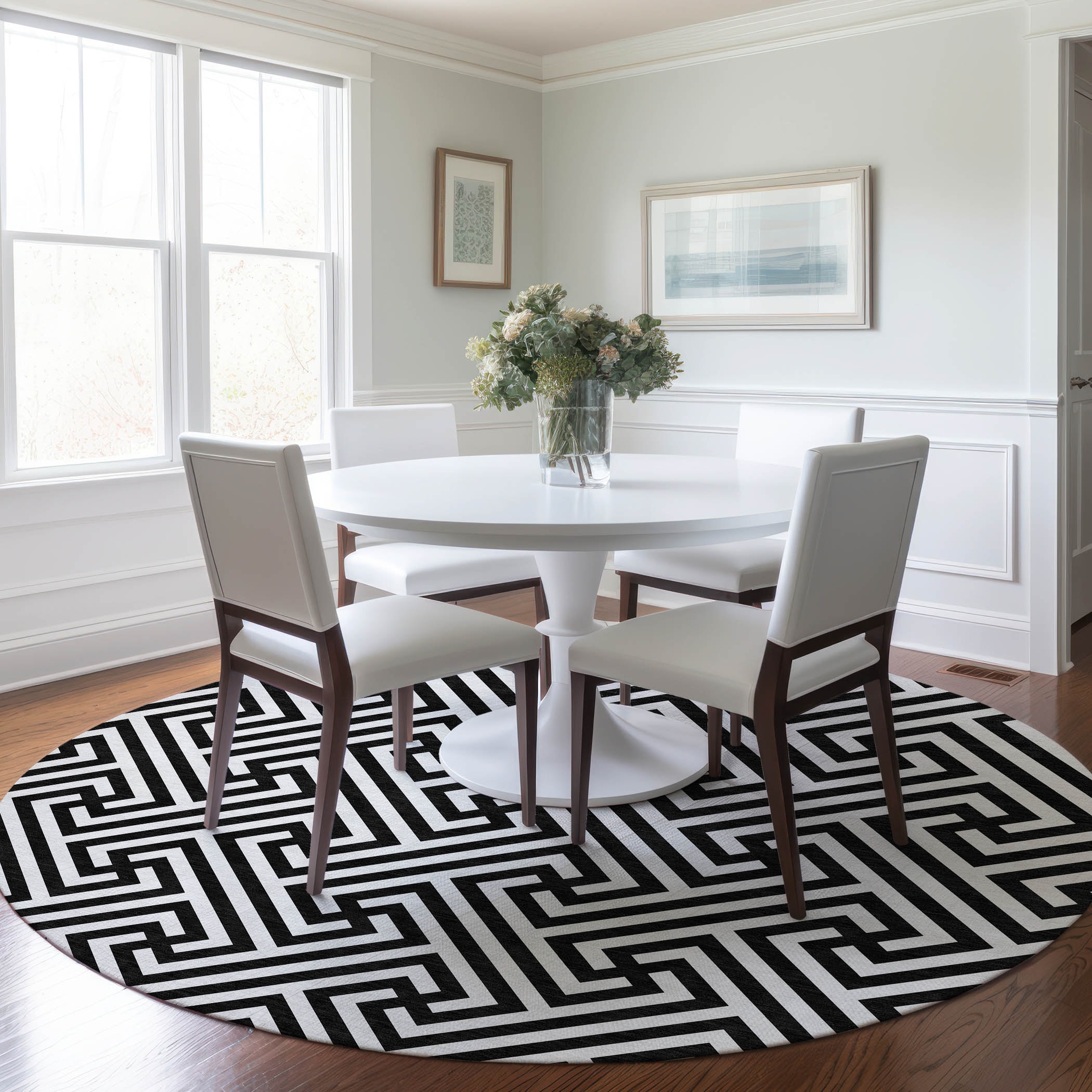 Addison Rugs ACN731BK8RO Chantille ACN731BK 8 x 8 (ft) Polyester Black Round Indoor/Outdoor Geometric Machine washable Area rug