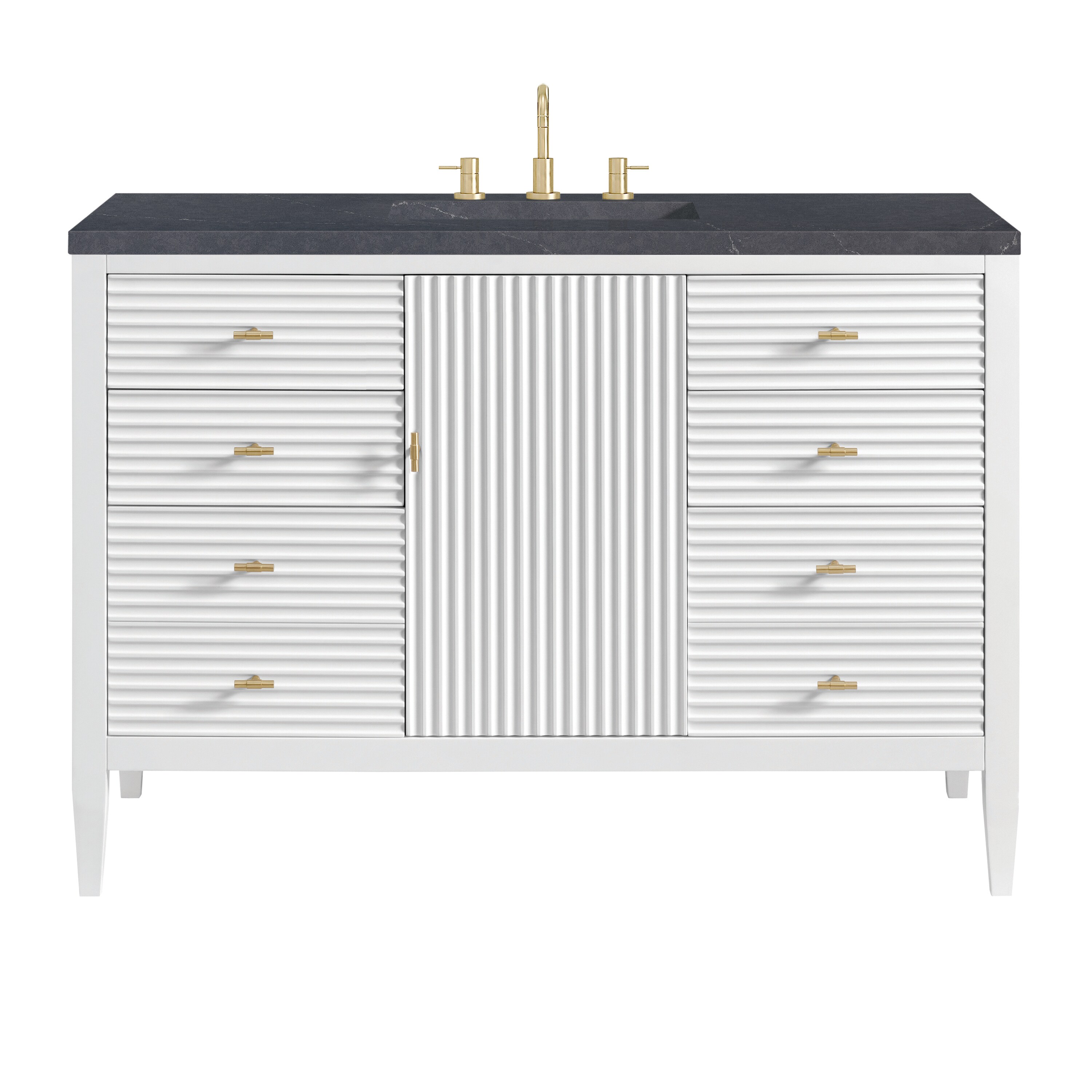 James Martin Vanities 485-V48-BW-3CSP Myrrin 48-in Bright White Undermount Single Sink Bathroom Vanity with Charcoal Soapstone Quartz Top