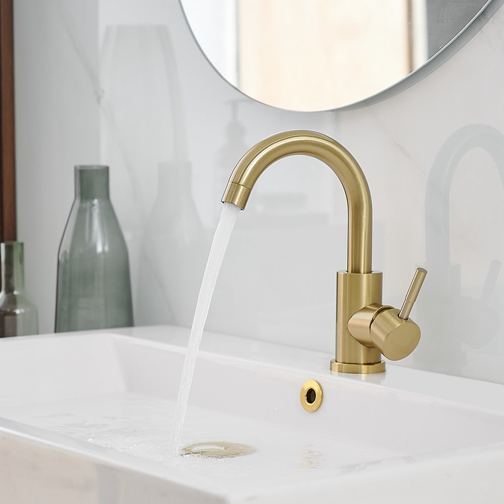 Bwe Brushed Gold Single Hole 1 Handle Bathroom Sink Faucet In The Bathroom Sink Faucets 6015