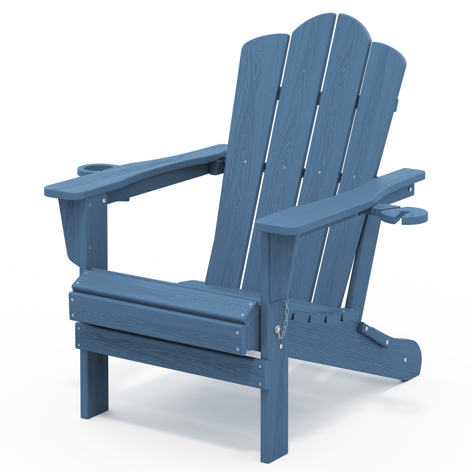 JEAREY JJWDY-NY HDPE Adirondack Chair with Cup-holders Navy HDPE Frame Stationary Adirondack Chair with Slat Seat