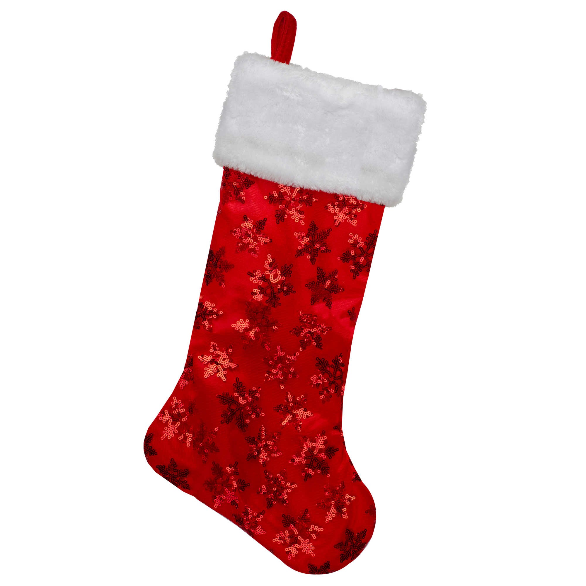 Northlight 20.5 inch Red and White Sequin Snowflake Christmas Stocking