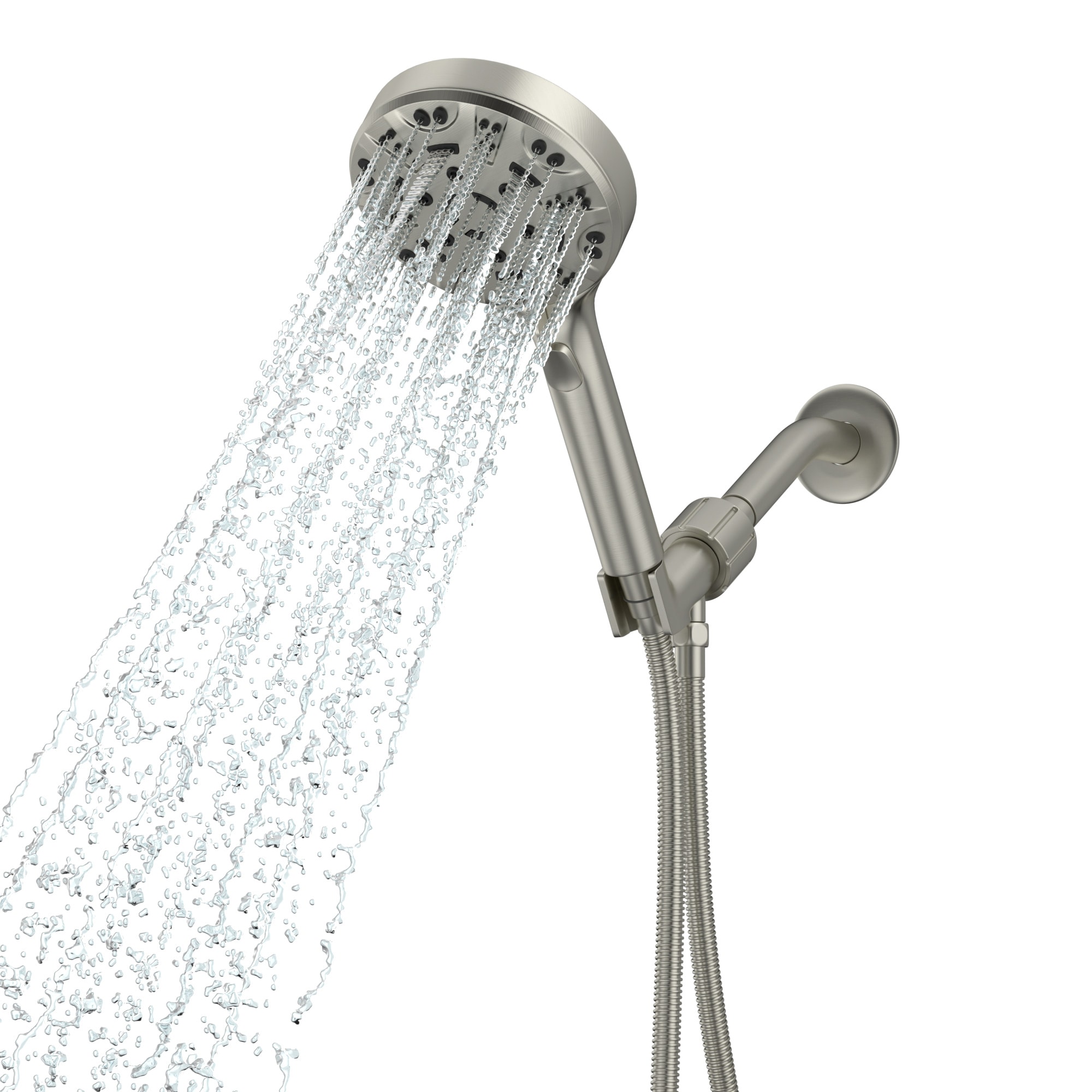 KICHAE 8-Mode Brushed Nickel 4.7-in Round Handheld Shower Head 1.8-GPM ...