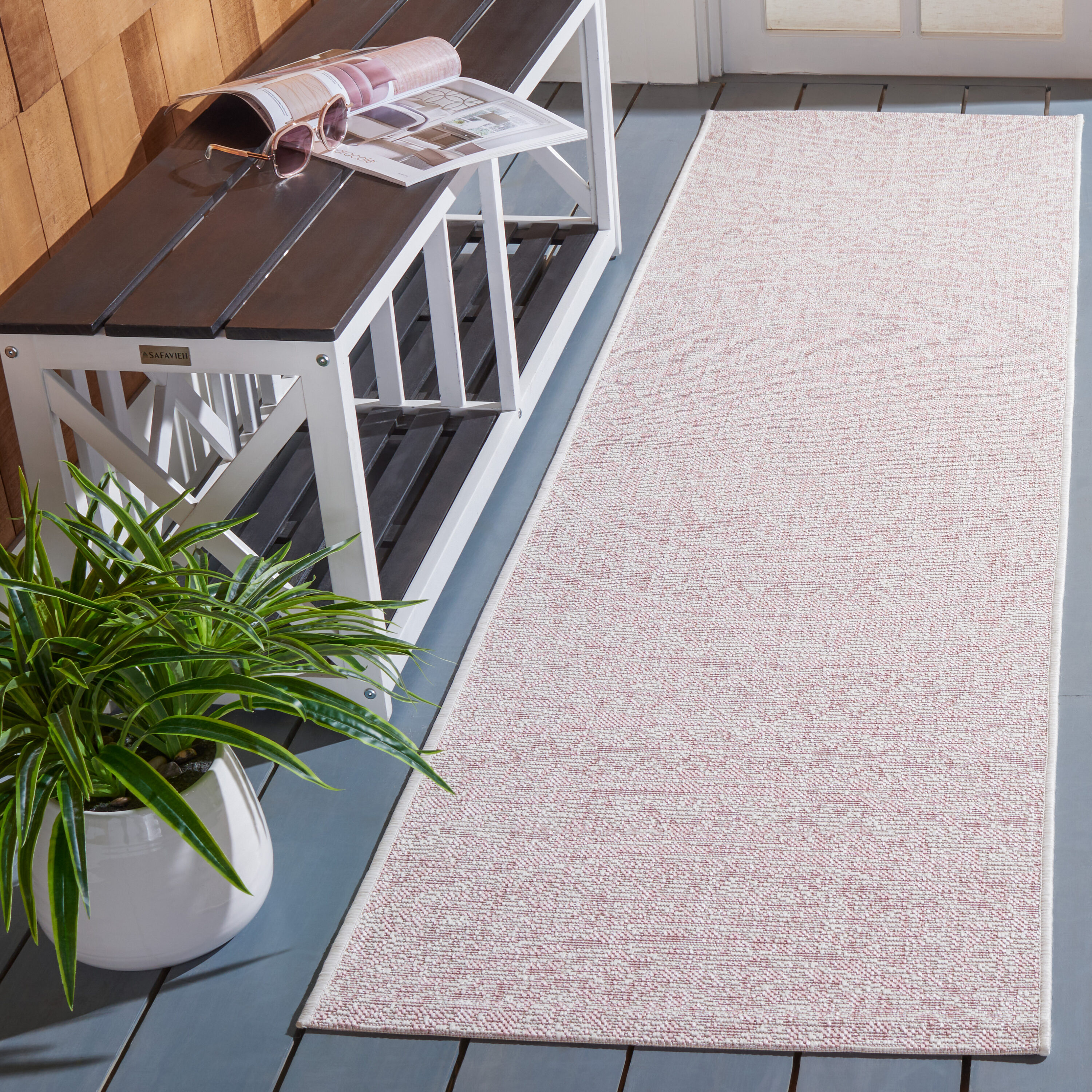 Safavieh CY8734-56212-28 Courtyard 2 x 8 (ft) Loomed Synthetic Ivory/Soft Pink Rectangular Indoor/Outdoor Medallion Runner rug