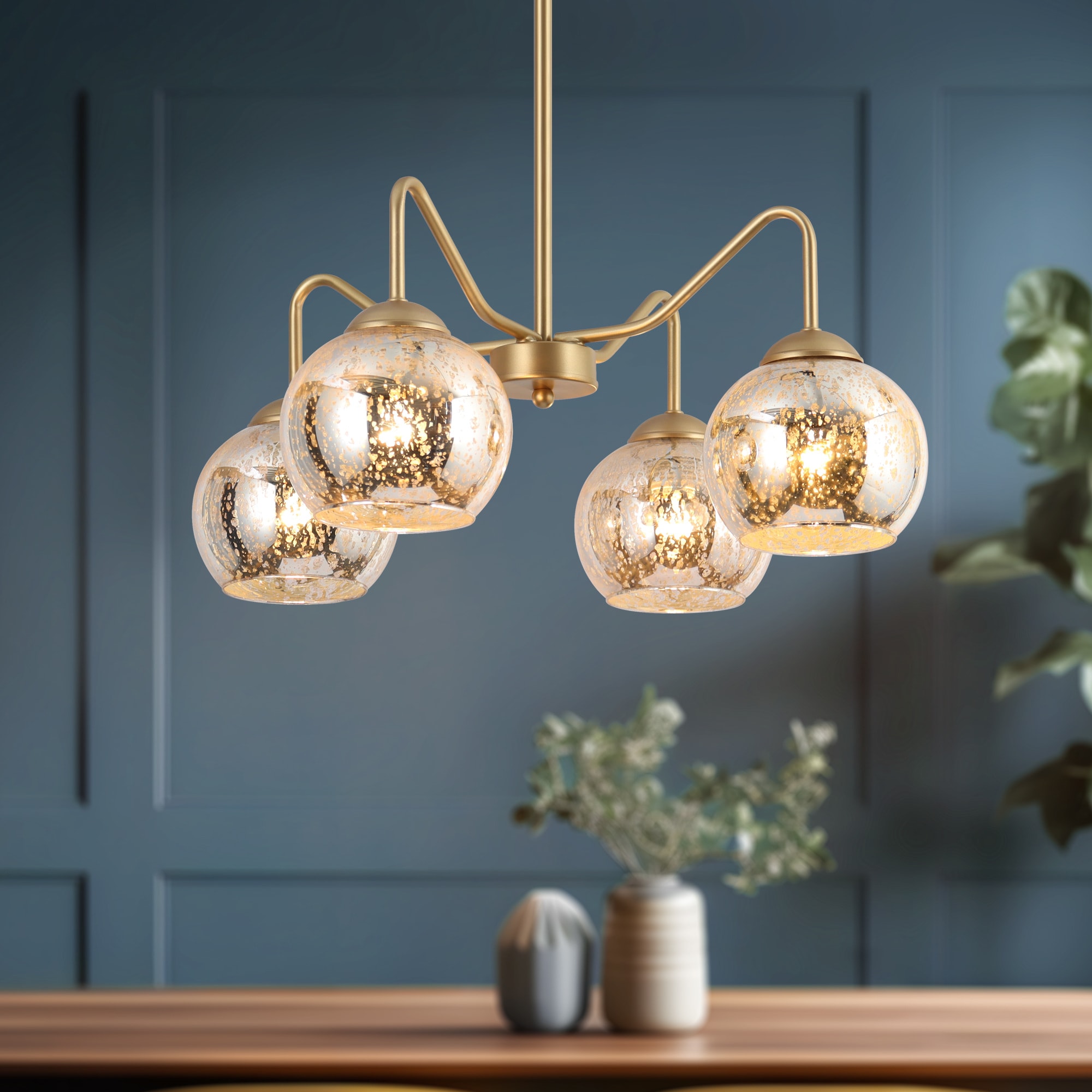 ZEVNI L3IIJV7VW4588SP7 Mafia 4 -Light Matte Gold Modern/contemporary For Use in Bedrooms, Dining Rooms, Foyers, Kitchens, Living Rooms Chandelier