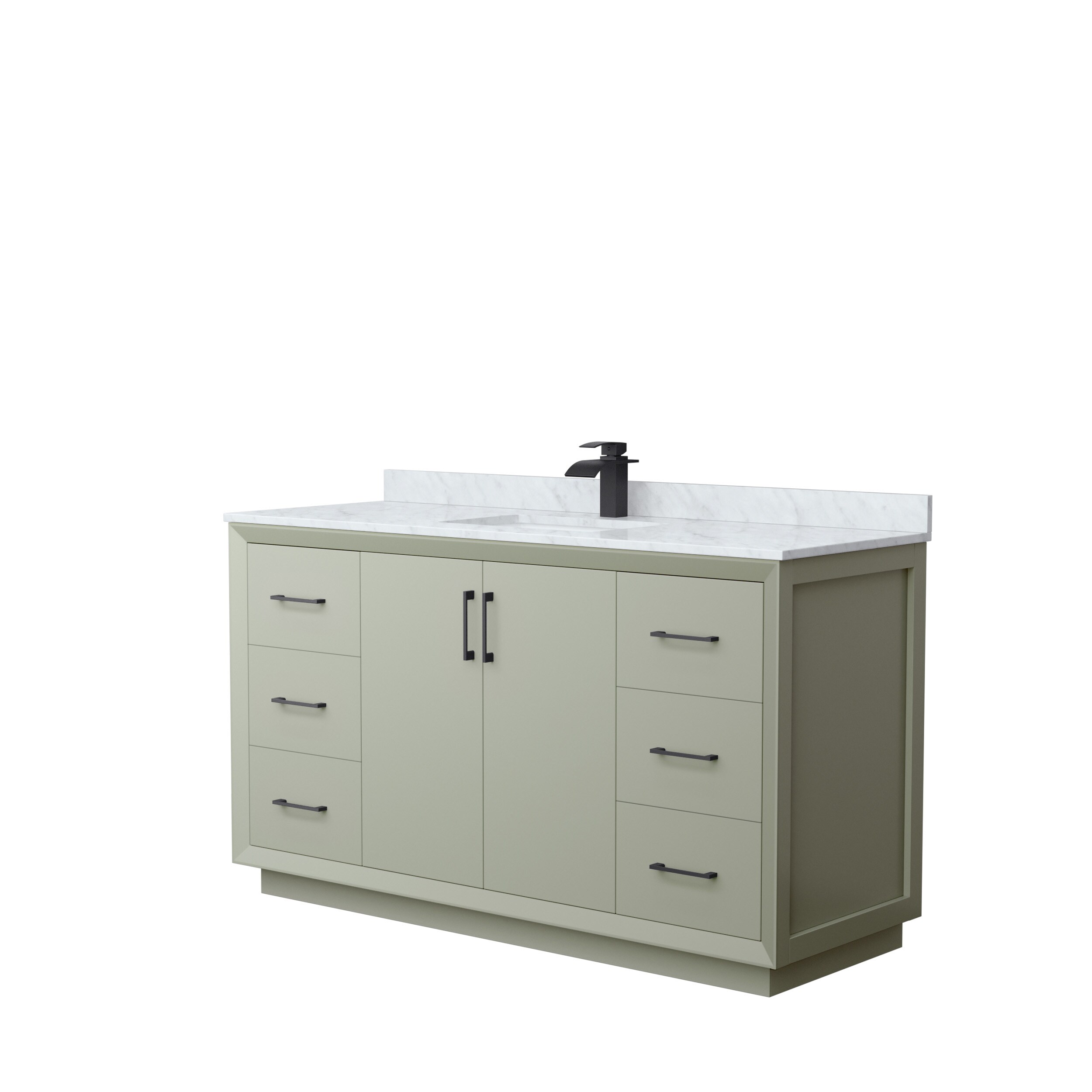 Wyndham Collection WCF414160SLBCMUNSMXX Strada 60-in Light Green with Matte Black Trim Undermount Single sink Bathroom Vanity with White Carrara marble Natural marble Top