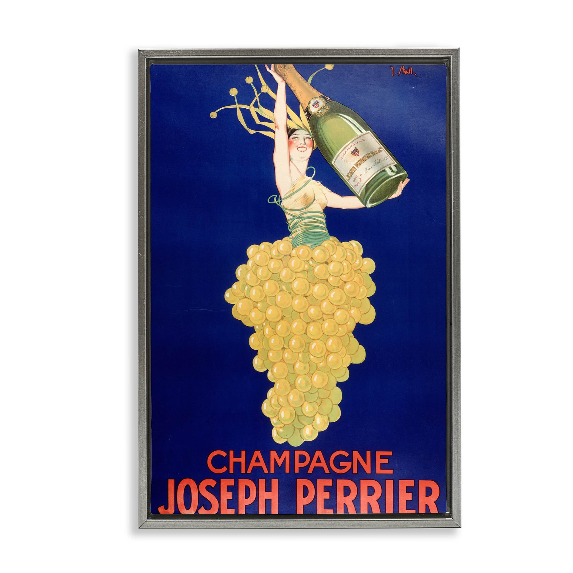 Stupell Industries BT-387-FFL-20X30 Vintage Perrier Champagne Gray Framed Floater Canvas Wall Art By Marcus Jules 21 x 31