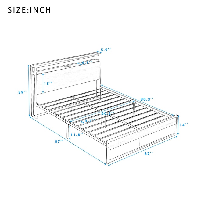 Yiekholo Contemporary Queen Platform Bed with USB Ports and Storage ...