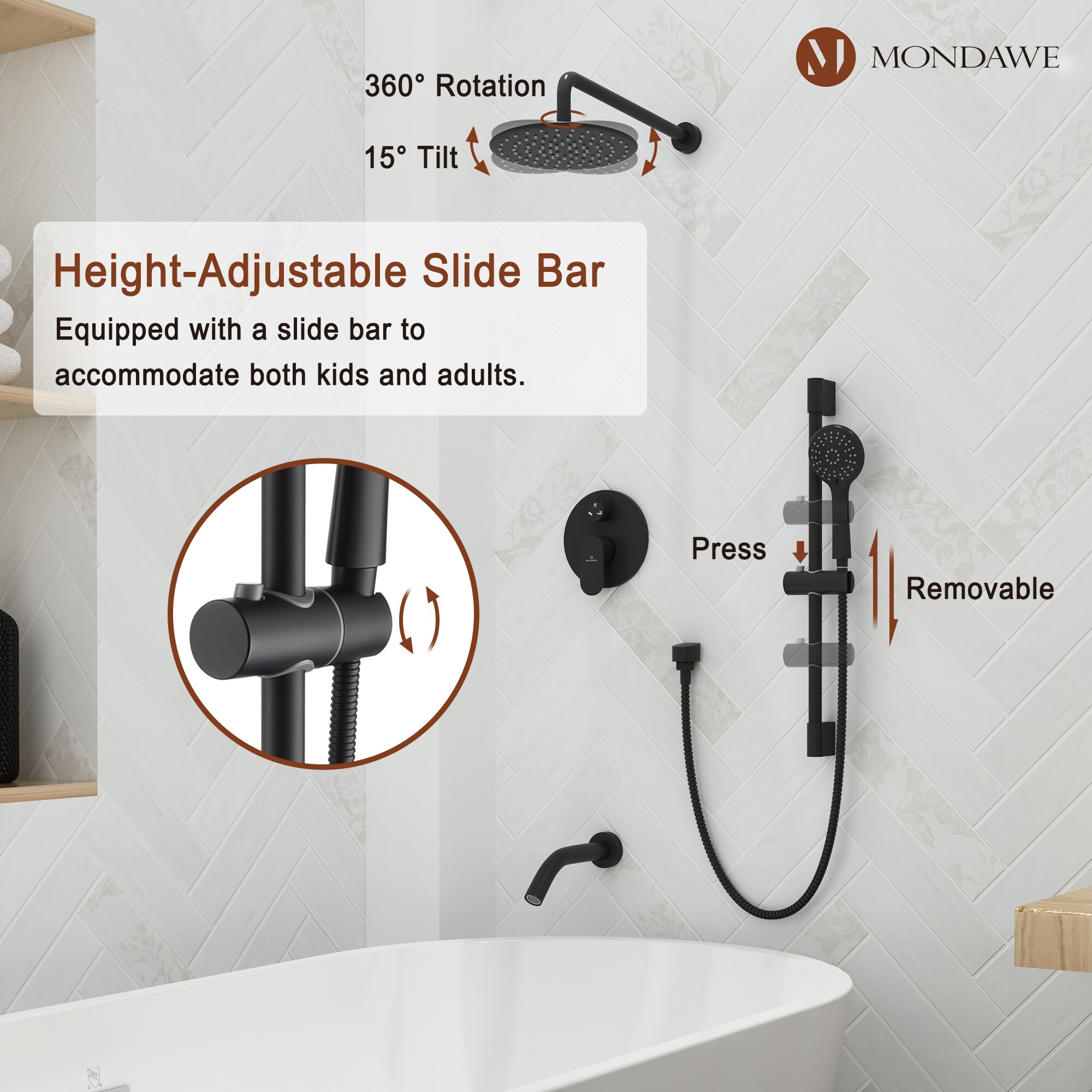 Mondawe MD-A3816-MB3 Showerhead-Bar-Panels - View #13