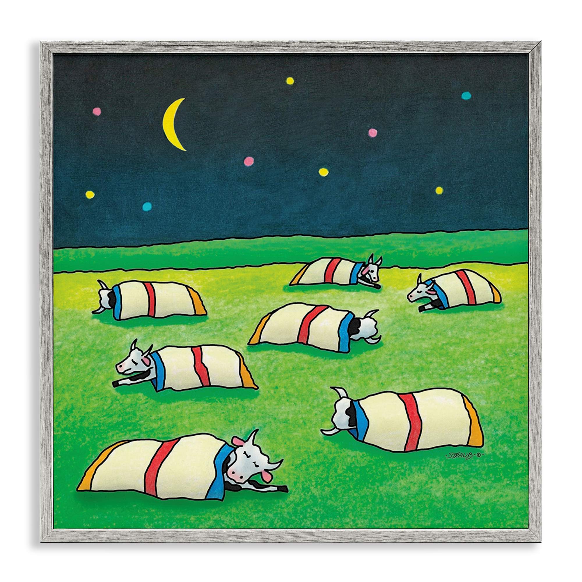 Stupell Industries BT-023-GFF-12X12 Pasture Cows Bedtime Framed Giclee design by Roger Straub