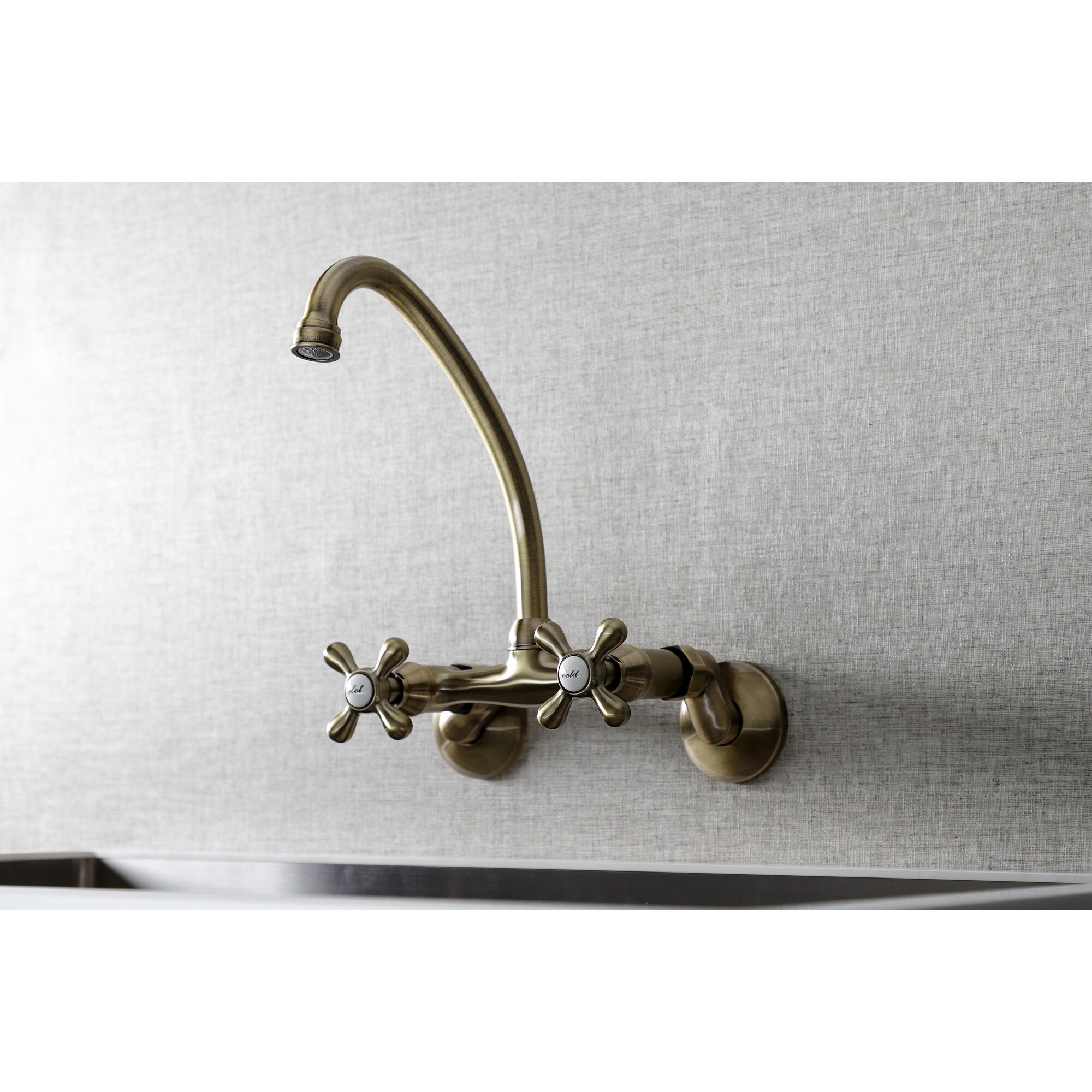 Kingston Brass WLKS214AB Kingston Antique Brass Double Handle Wall-mount Kitchen Faucet