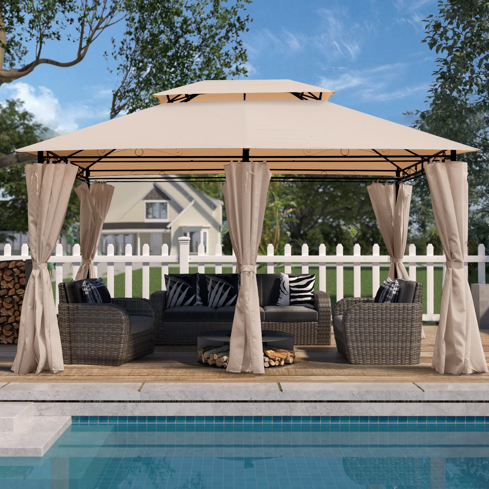 CASAINC CA015G-A 13-ft x 10-ft 13x10in Outdoor Patio Gazebo Khaki Solarium with Soft Top Roof (Screen Included)