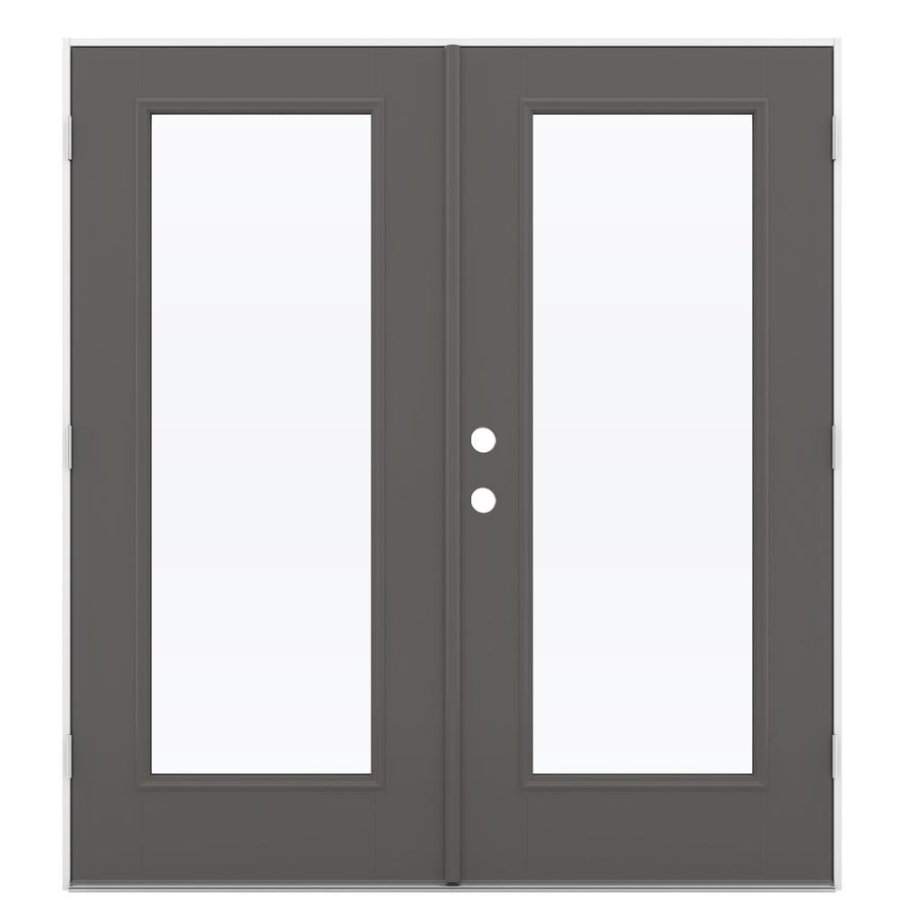 JELD-WEN LOWOLJW182200100 French 72-in x 80-in x 4-9/16-in Jamb Low-e Timber Gray Fiberglass French Left-Hand Outswing Double Patio Door