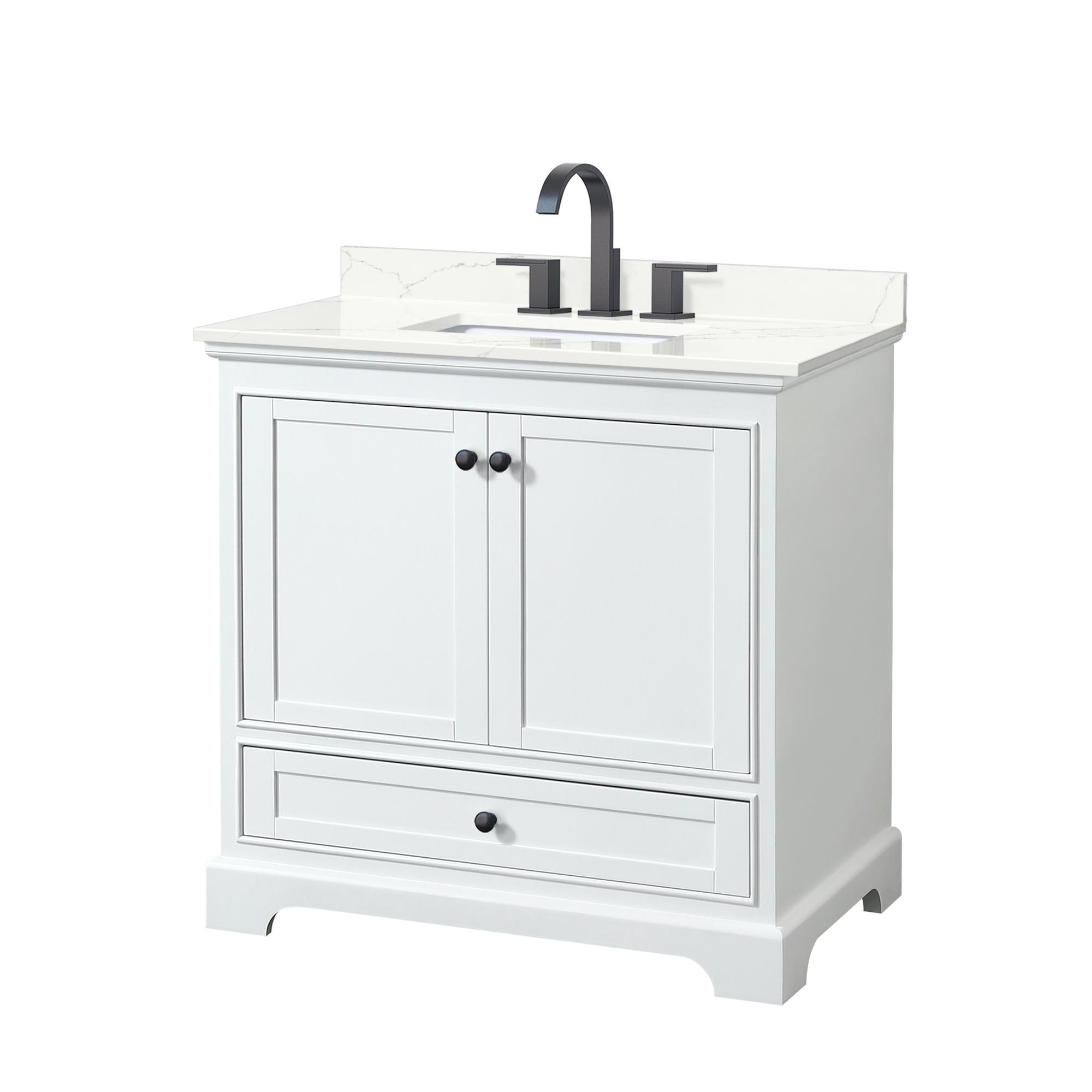 Wyndham Collection WCS202036SWBGTUS3MXX Deborah 36-in White Undermount Single Sink Bathroom Vanity with Giotto Quartz Quartz Top