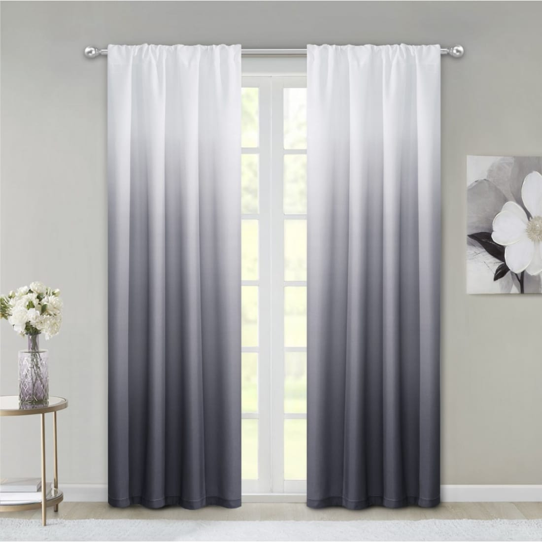 HomeRoots 4000473432 84-in Black Ombre Semi-sheer Standard lined Back tab/Pinch pleat/Rod pocket Single curtain panel