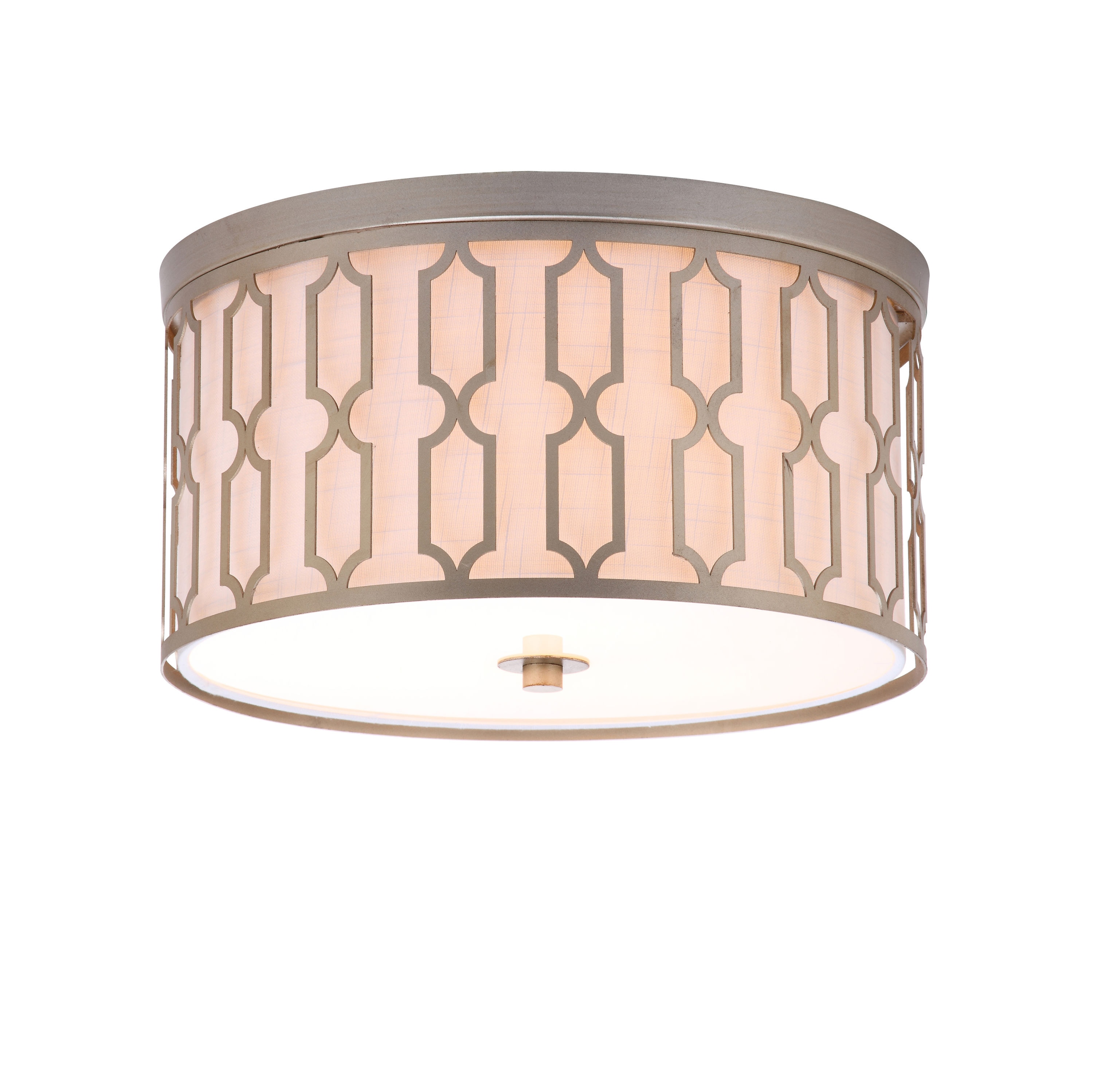 Soft Gold Geometric 3-Light LED Flush Mount with White Linen Shade