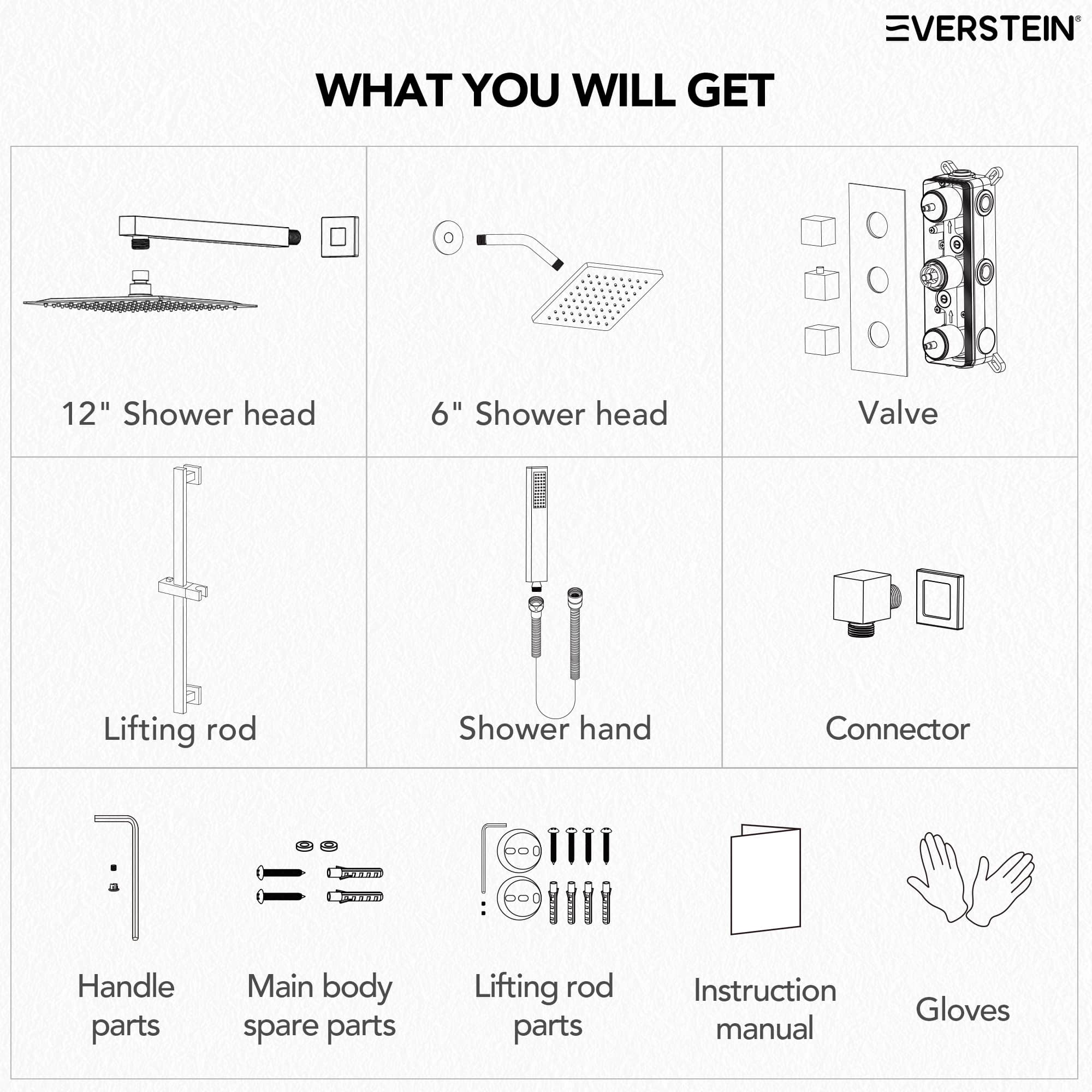 EVERSTEIN SFS-1016A-GD12 Showerhead-Bar-Panels - View #14
