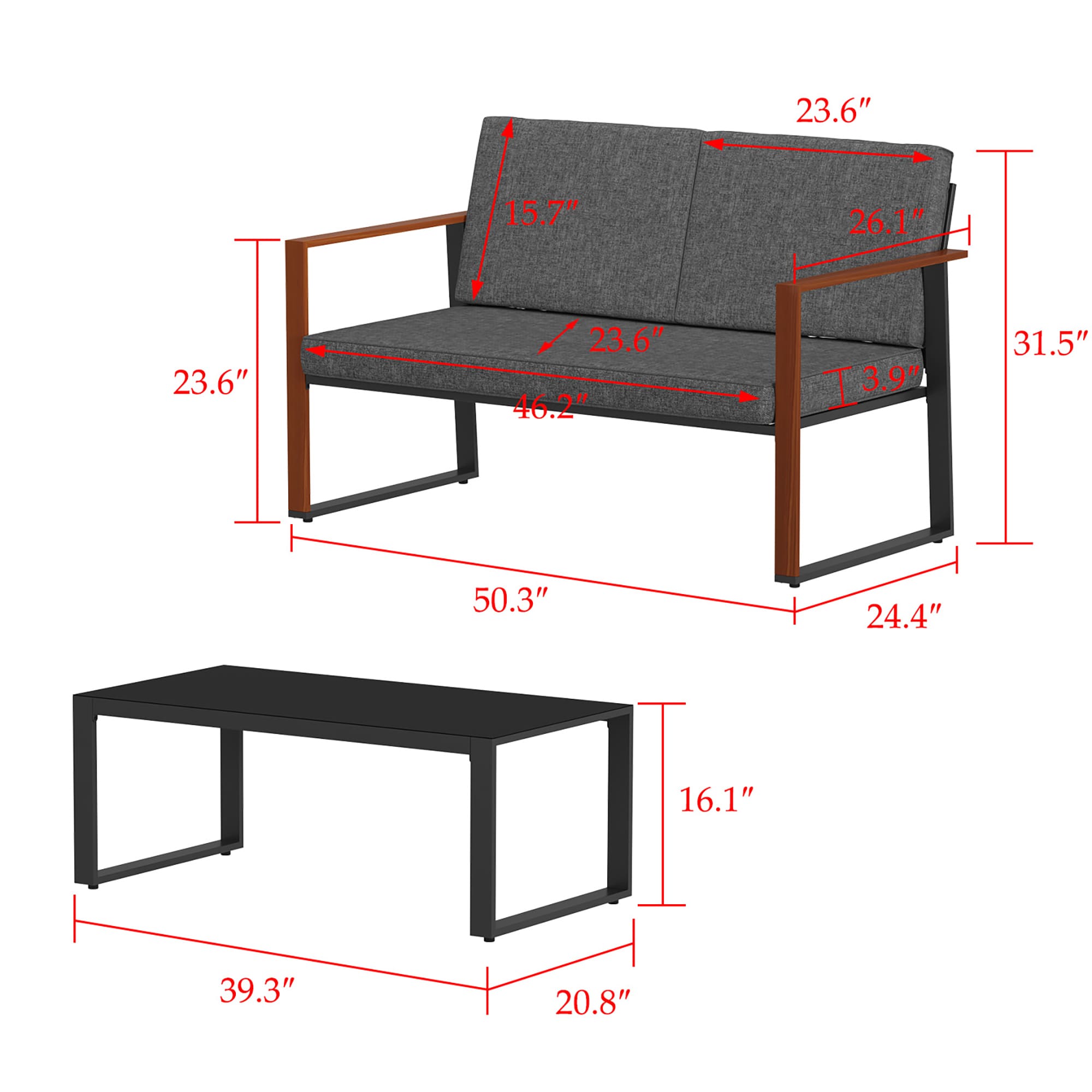 MIDHAM KF170301-04 2 -Piece Patio Conversation Set with Gray Cotton Cushions