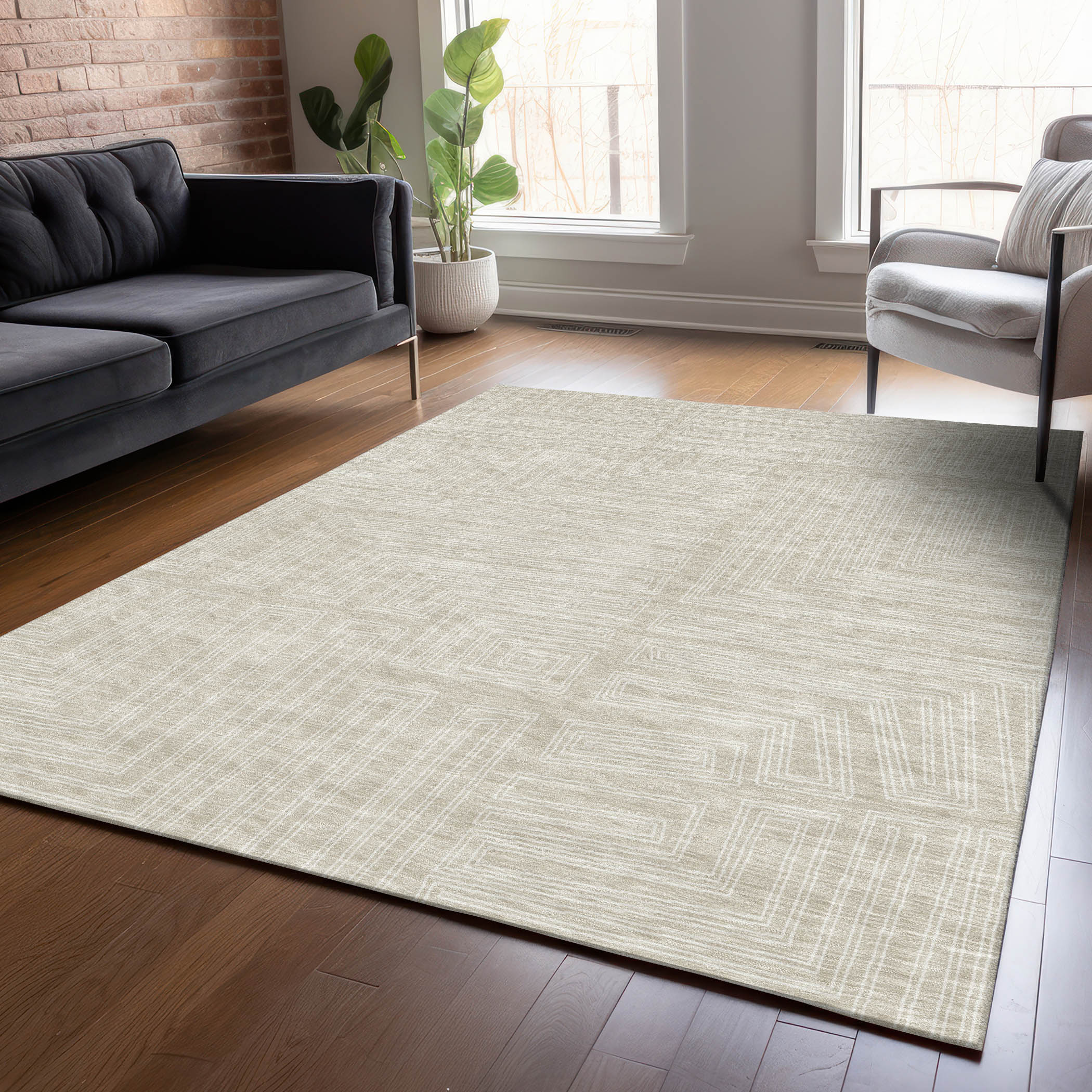 Addison Rugs ACN1045BG3X5 Chantille ACN1045BG 3 x 5 (ft) Polyester Beige Rectangular Indoor/Outdoor Geometric Machine washable Area rug